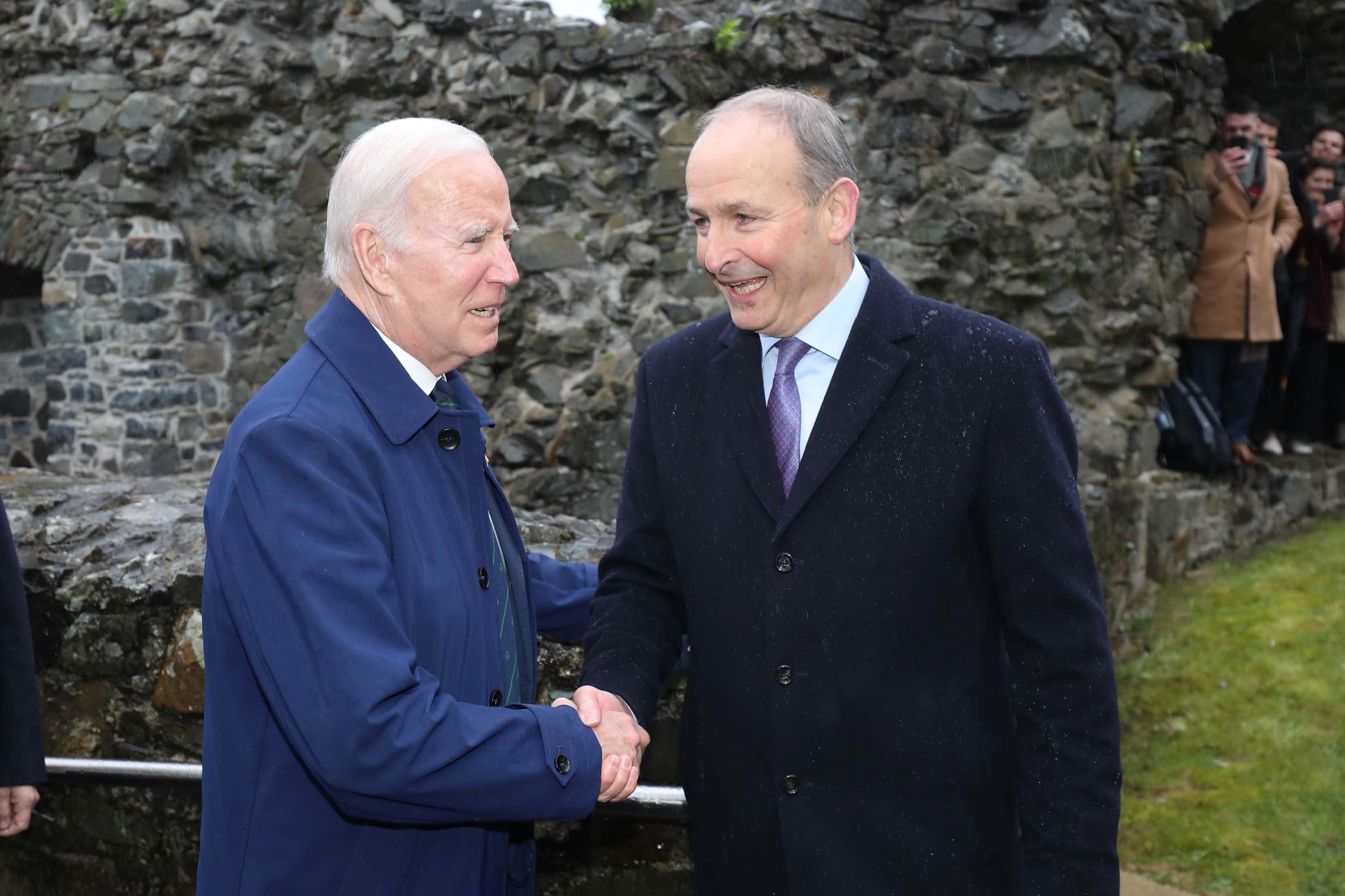 President Joe Biden with Tanaiste Micheal Martin at Carlingford Castle