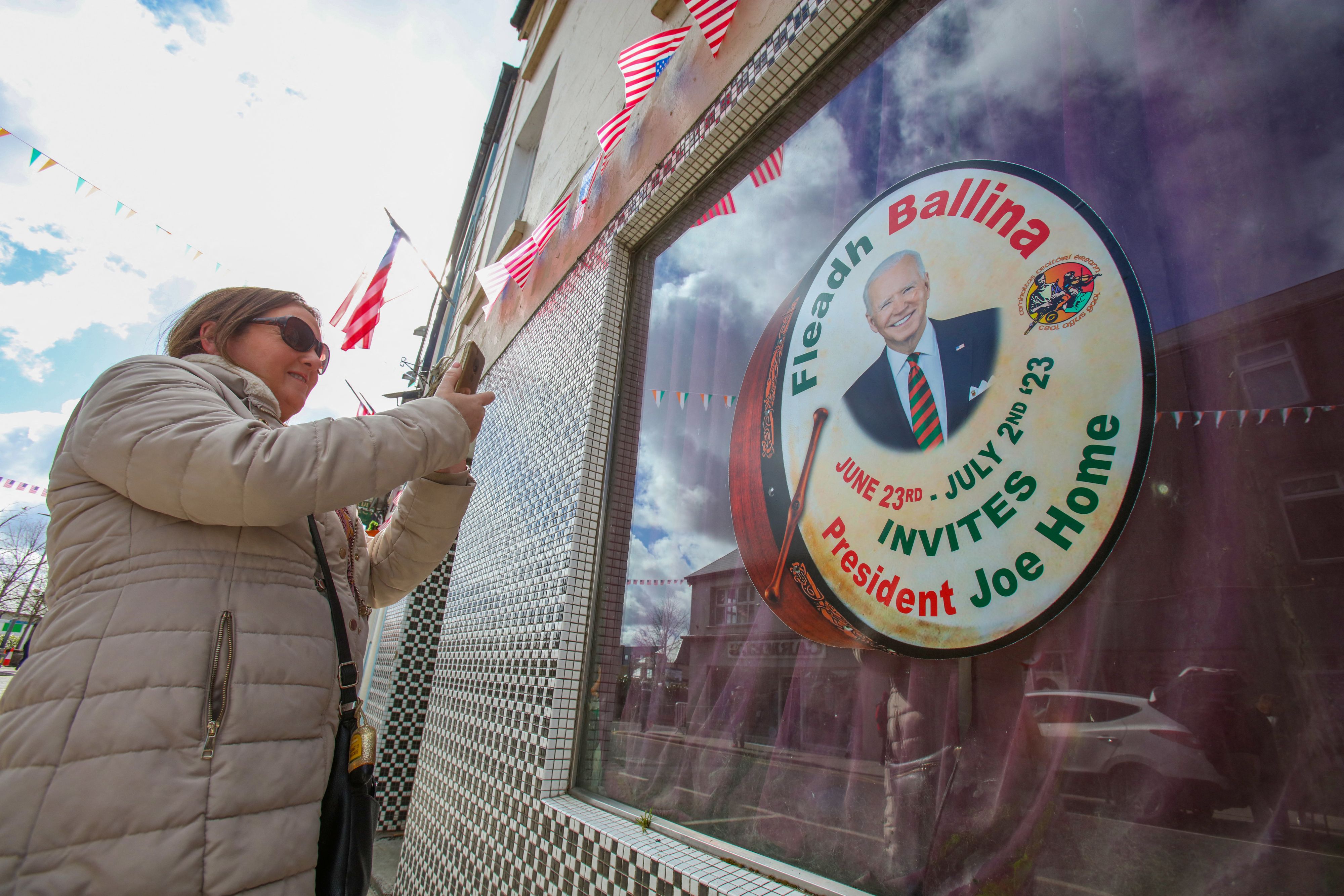 Multiple shops have put up posters of Joe Biden