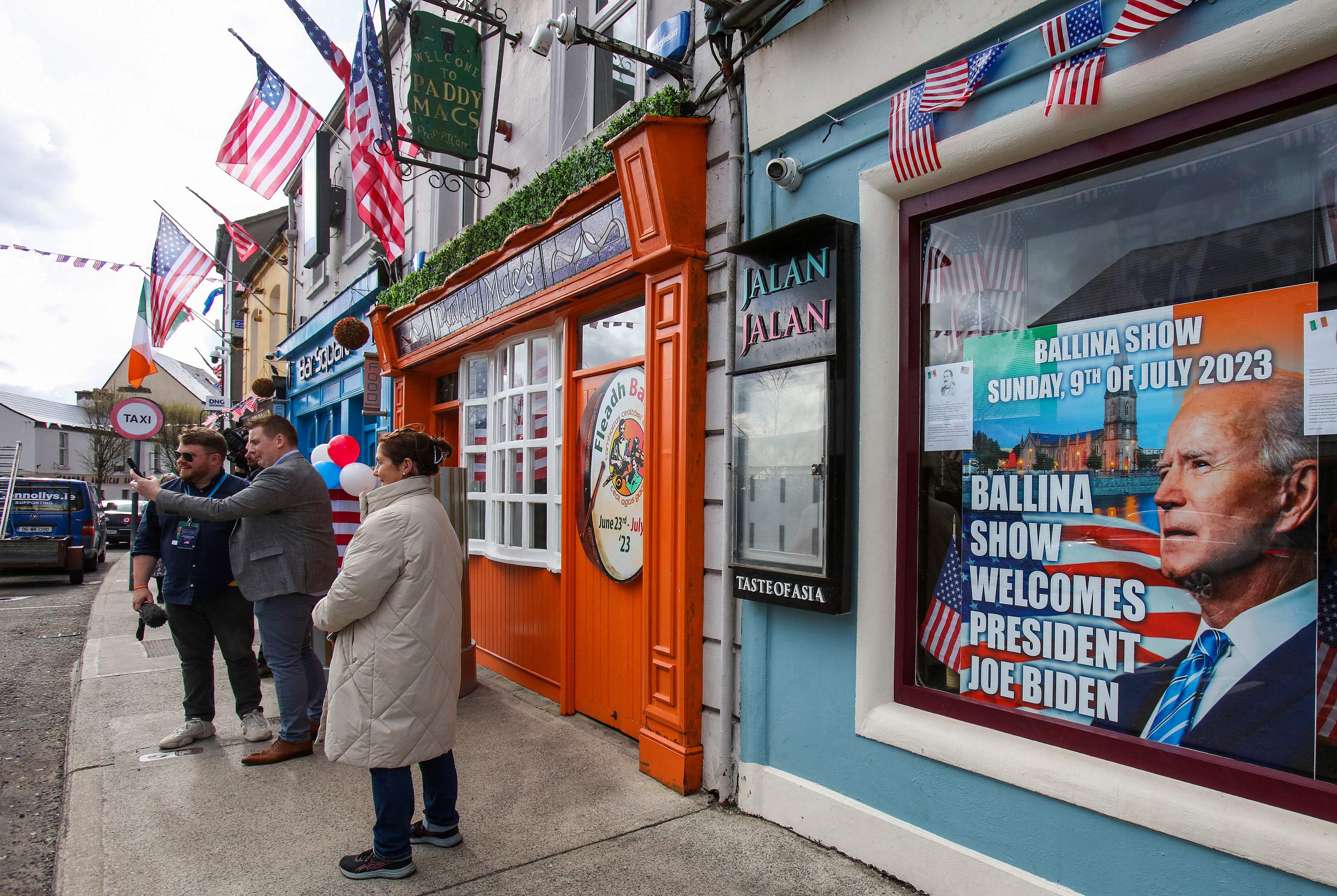 A shop in Ballina has displayed a poster of Joe Biden in its window