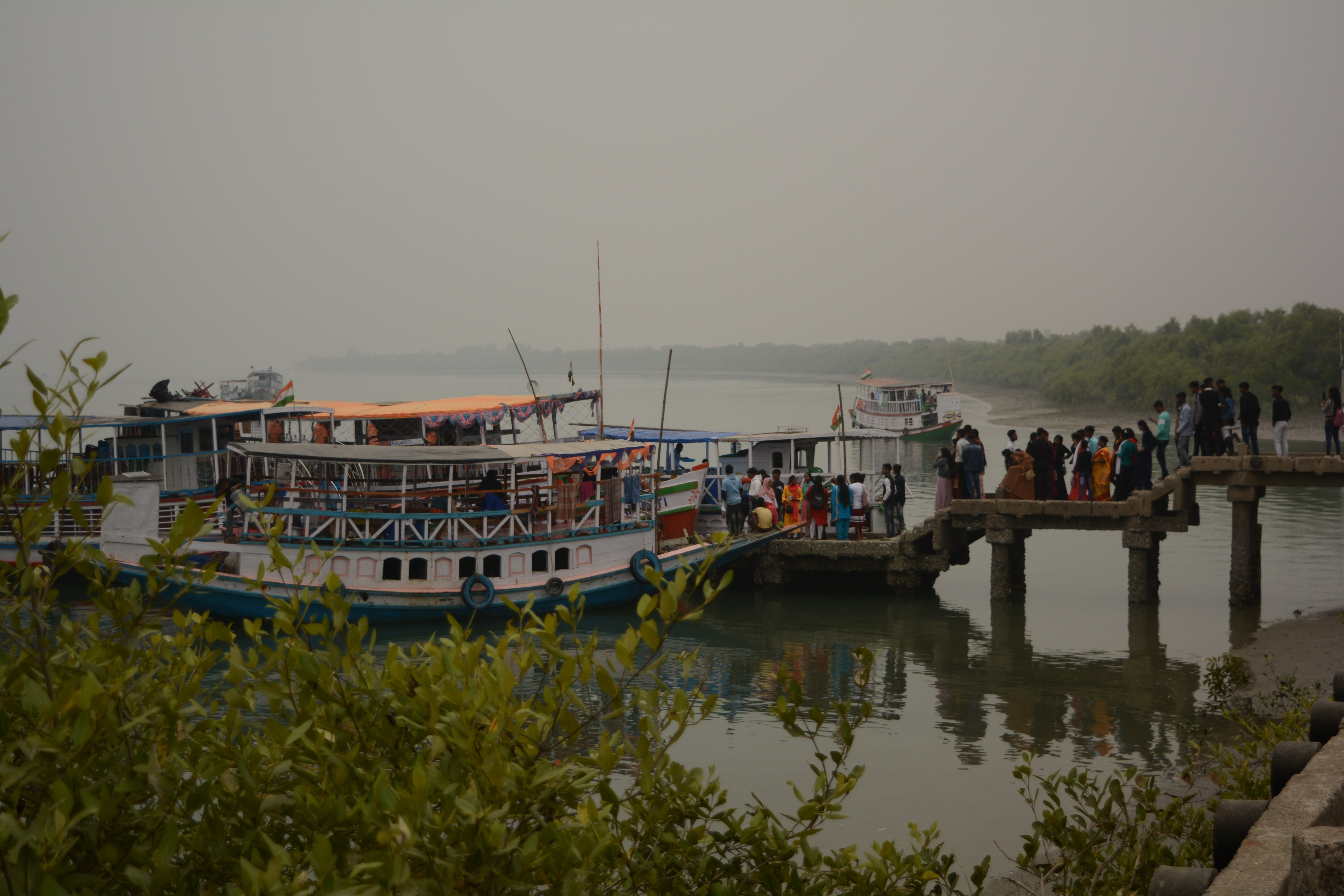 Tourists boarding for ecotourism at Sundarbans Wild Animal Park, Jharkhali, South 24 Parganas