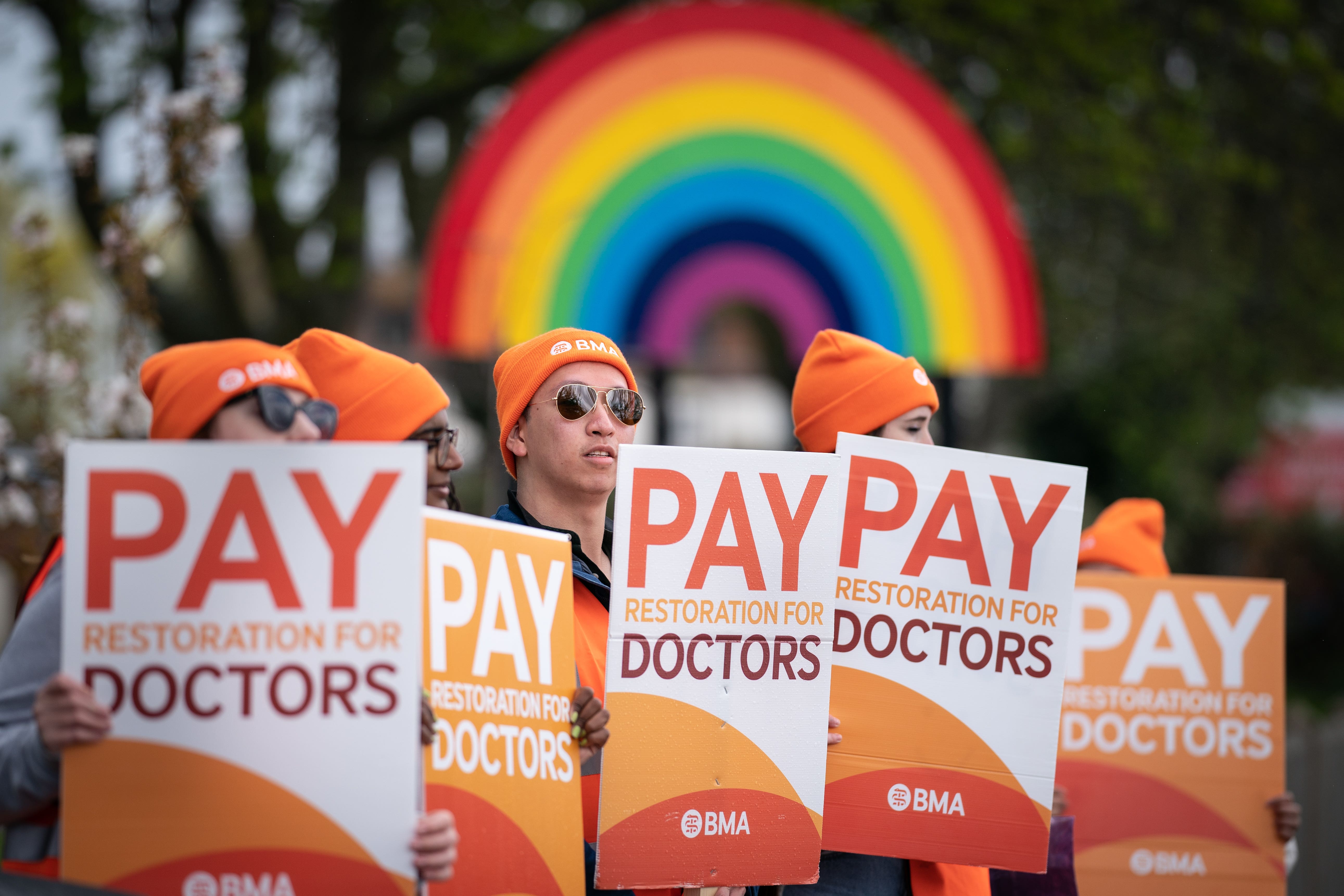 Striking NHS junior doctors on the picket line outside Southend University Hospital in Essex (Stefan Rousseau/PA)