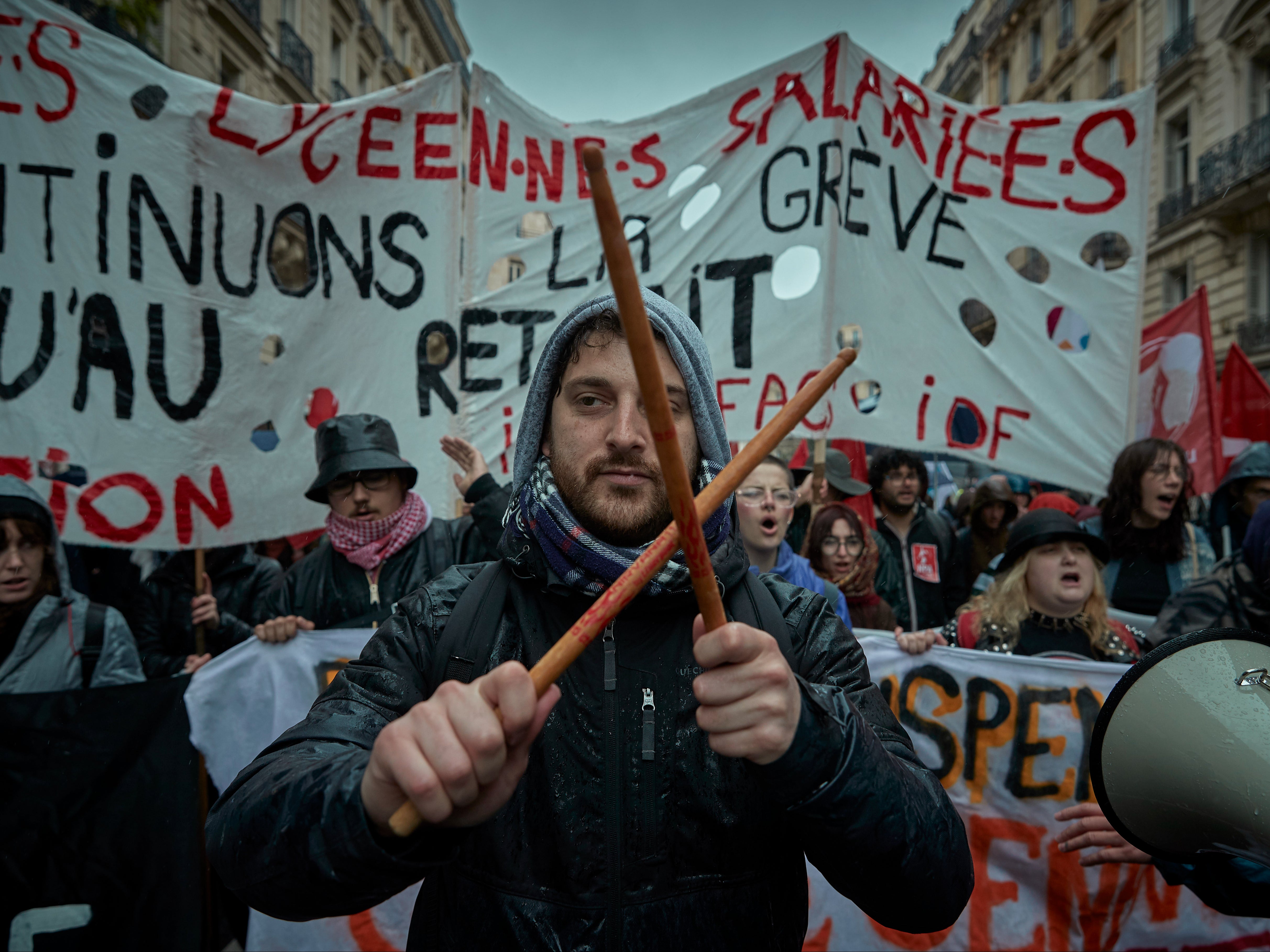 Protesters chant and demonstrate in central Paris