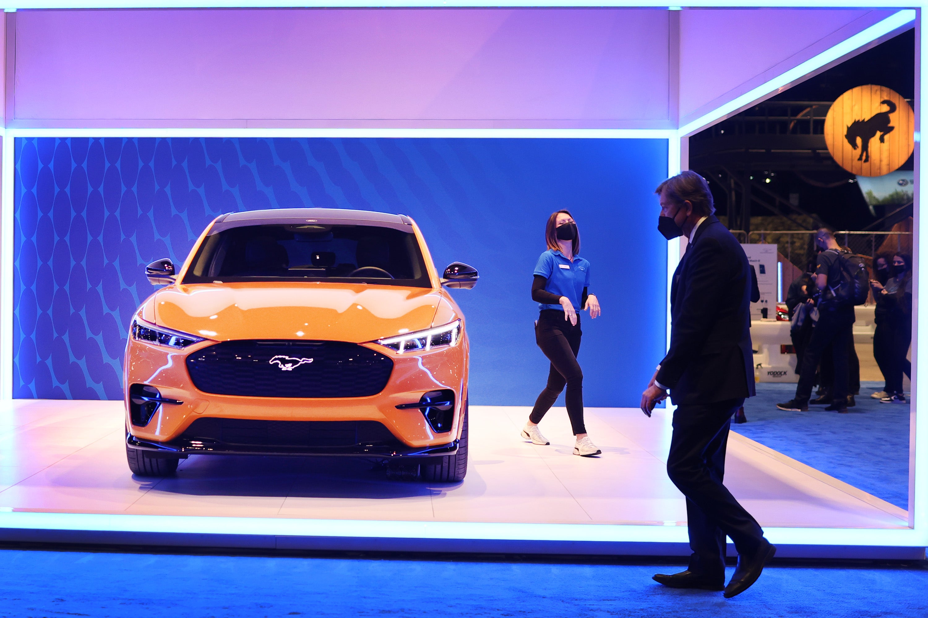 A 2021 Ford Mustang Mach-E at a motor show in Chicago