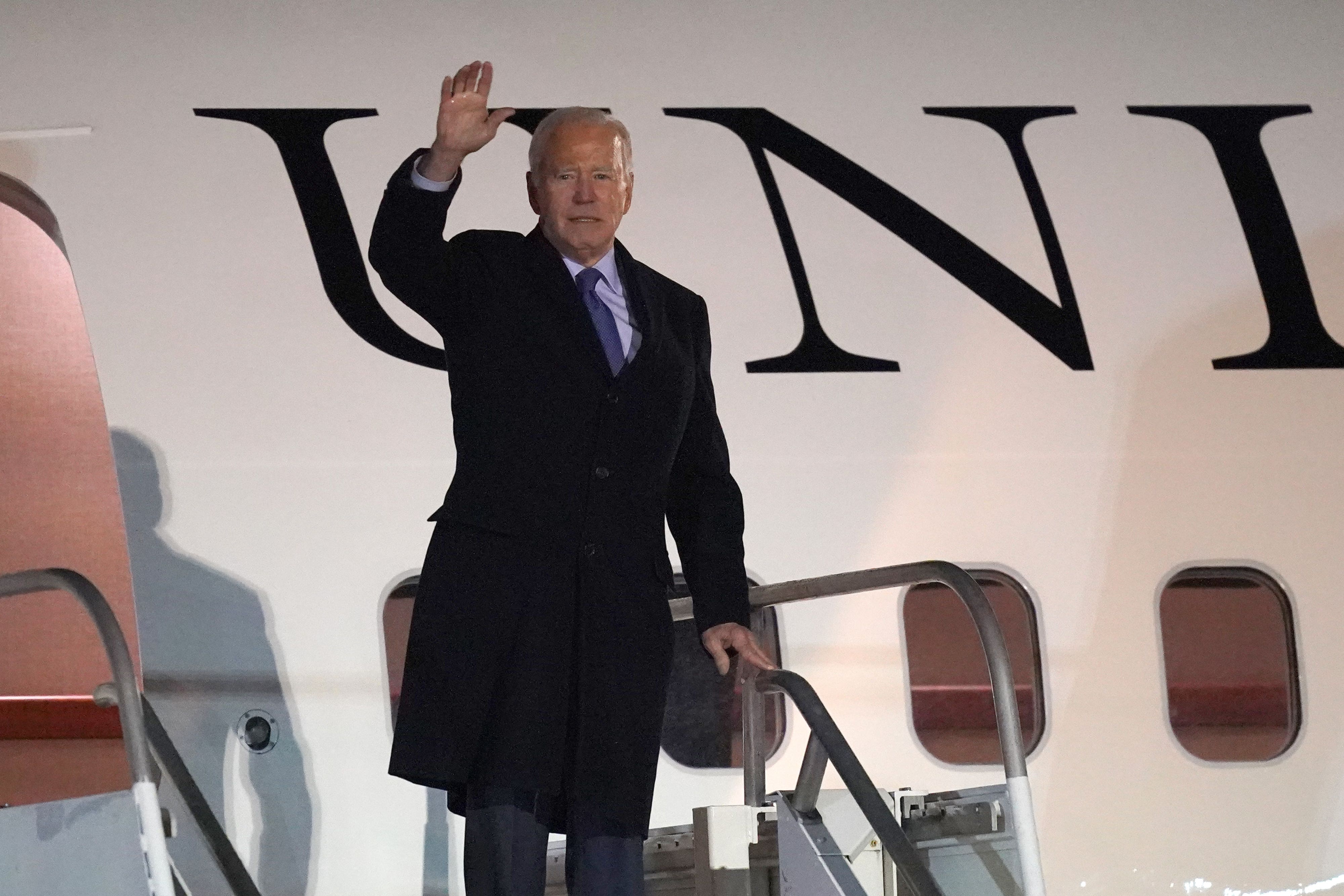 US President Joe Biden boards a plane to leave Ireland West Airport Knock, in County Mayo, on the last day of his visit to the island of Ireland (PA)