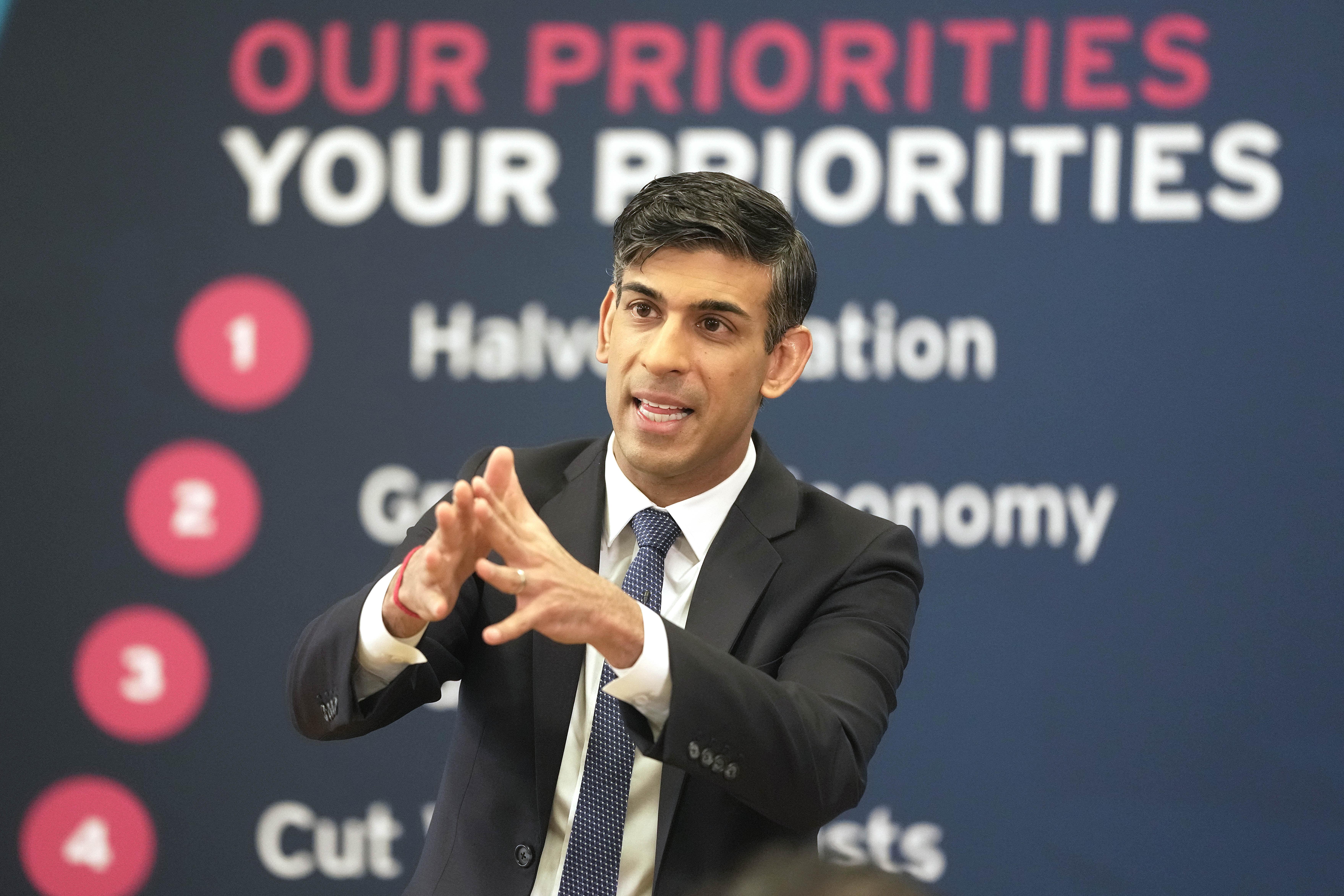 Prime Minister Rishi Sunak in Chelmsford, Essex, in March (Kin Cheung/PA)