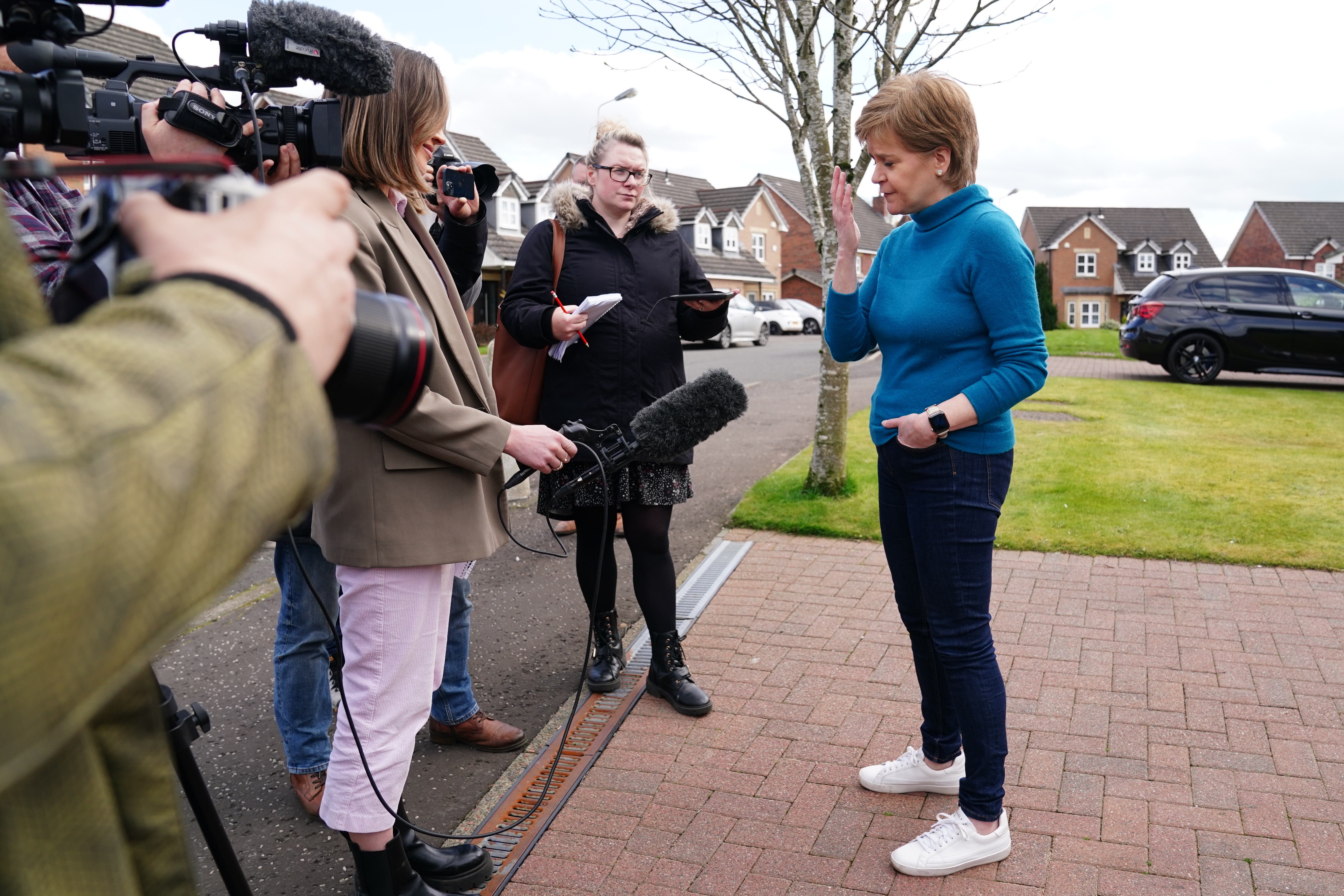 Nicola Sturgeon speaking to reporters (Jane Barlow/PA)