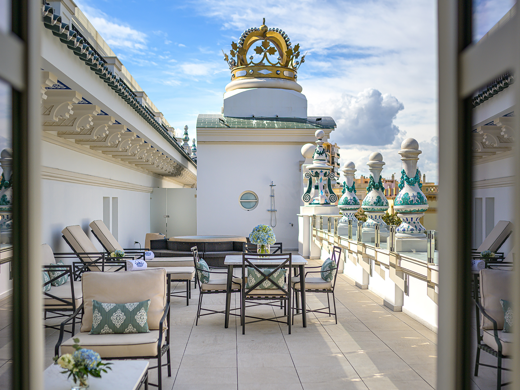 The Crown Suite is the most majestic room, complete with terrace and outdoor jacuzzi