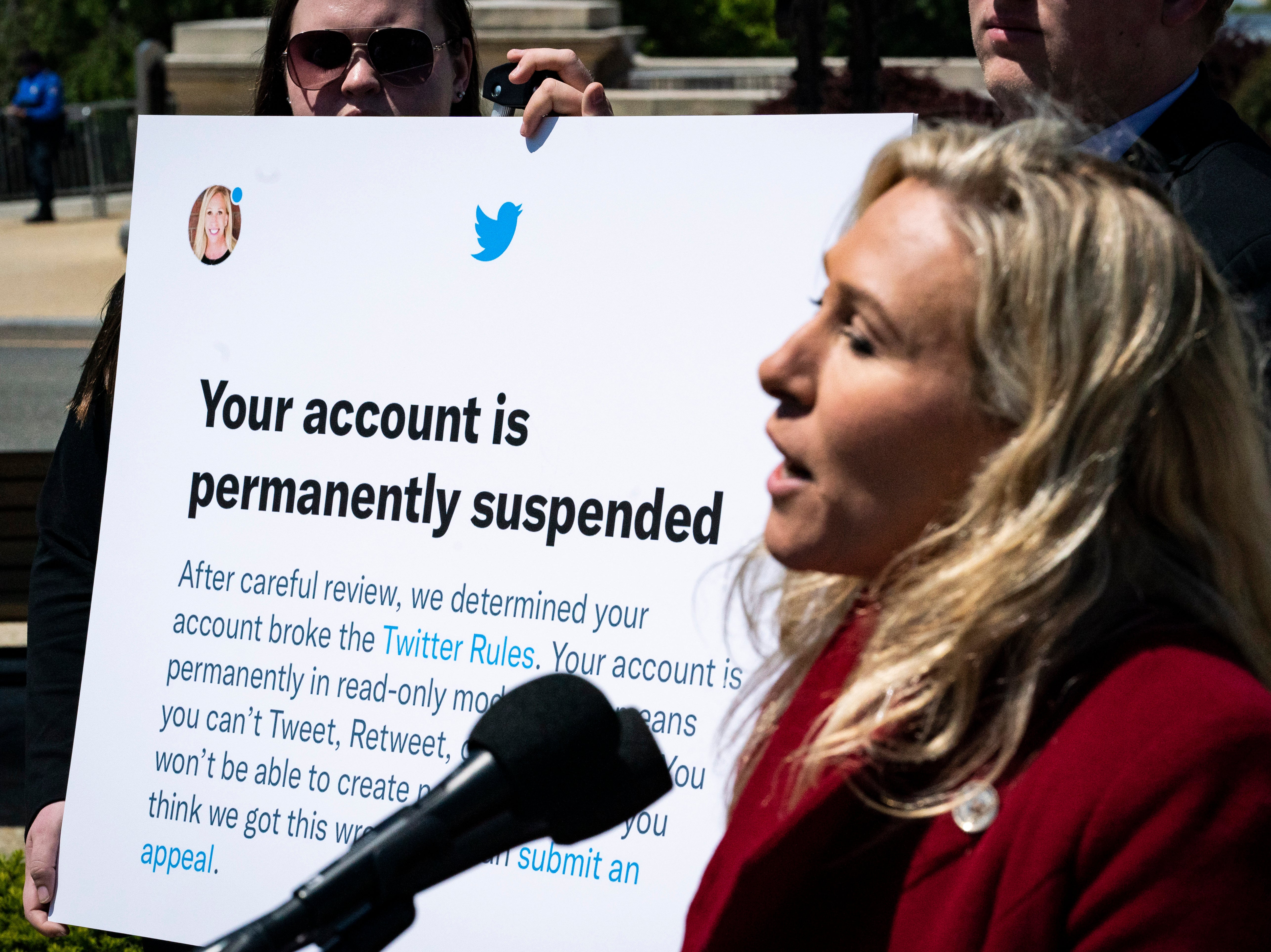 Marjorie Taylor Greene speaks about Elon Musk’s purchase of Twitter and her vision of free speech online during a news conference on Capitol Hill