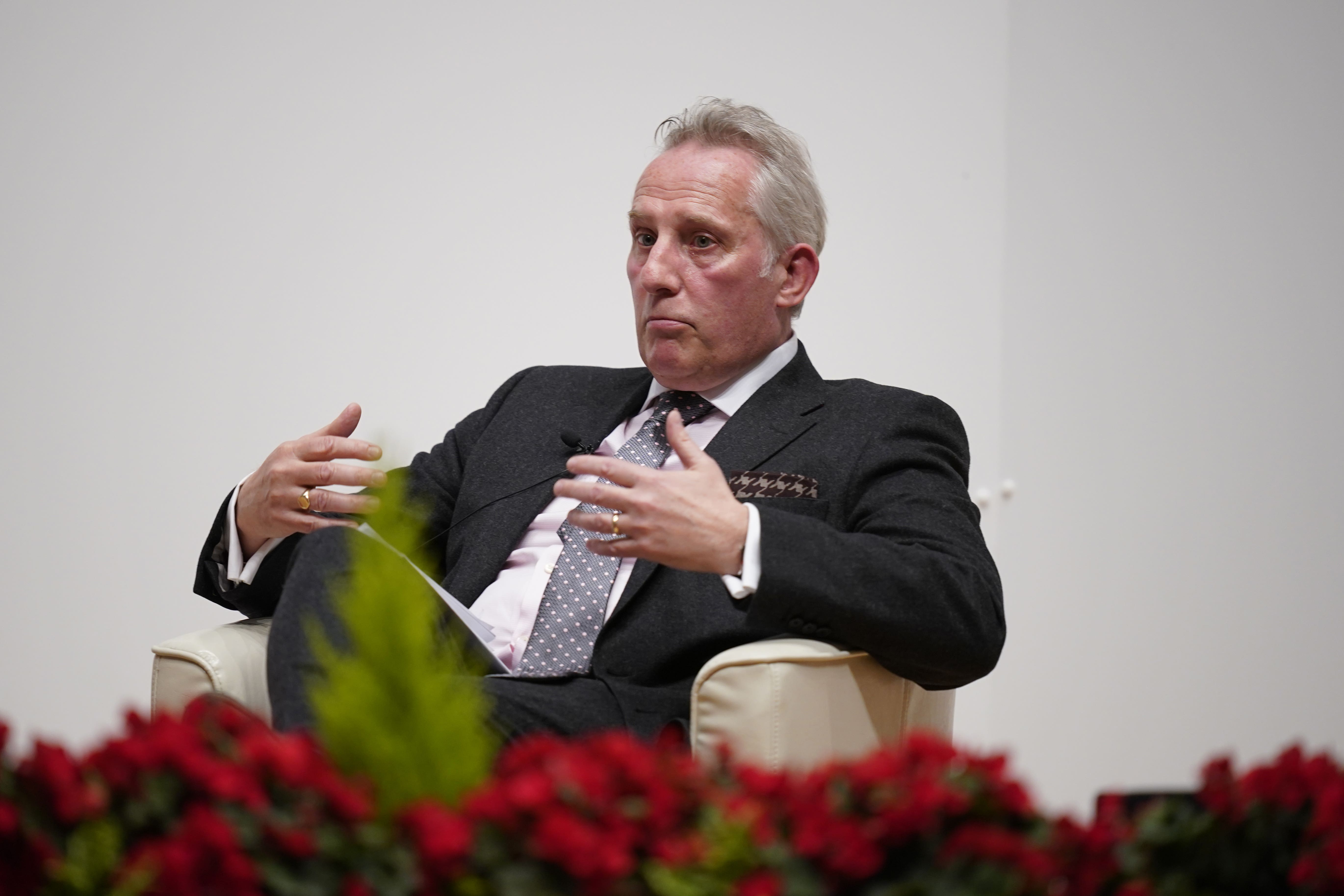 Ian Paisley Jr on stage during the three-day international conference at Queen’s University Belfast to mark the 25th anniversary of the Belfast/Good Friday Agreement (Niall Carson/PA)