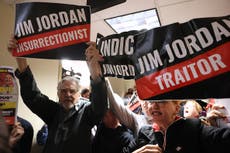 Protesters shout at Jim Jordan outside of House hearing in New York City on Alvin Bragg