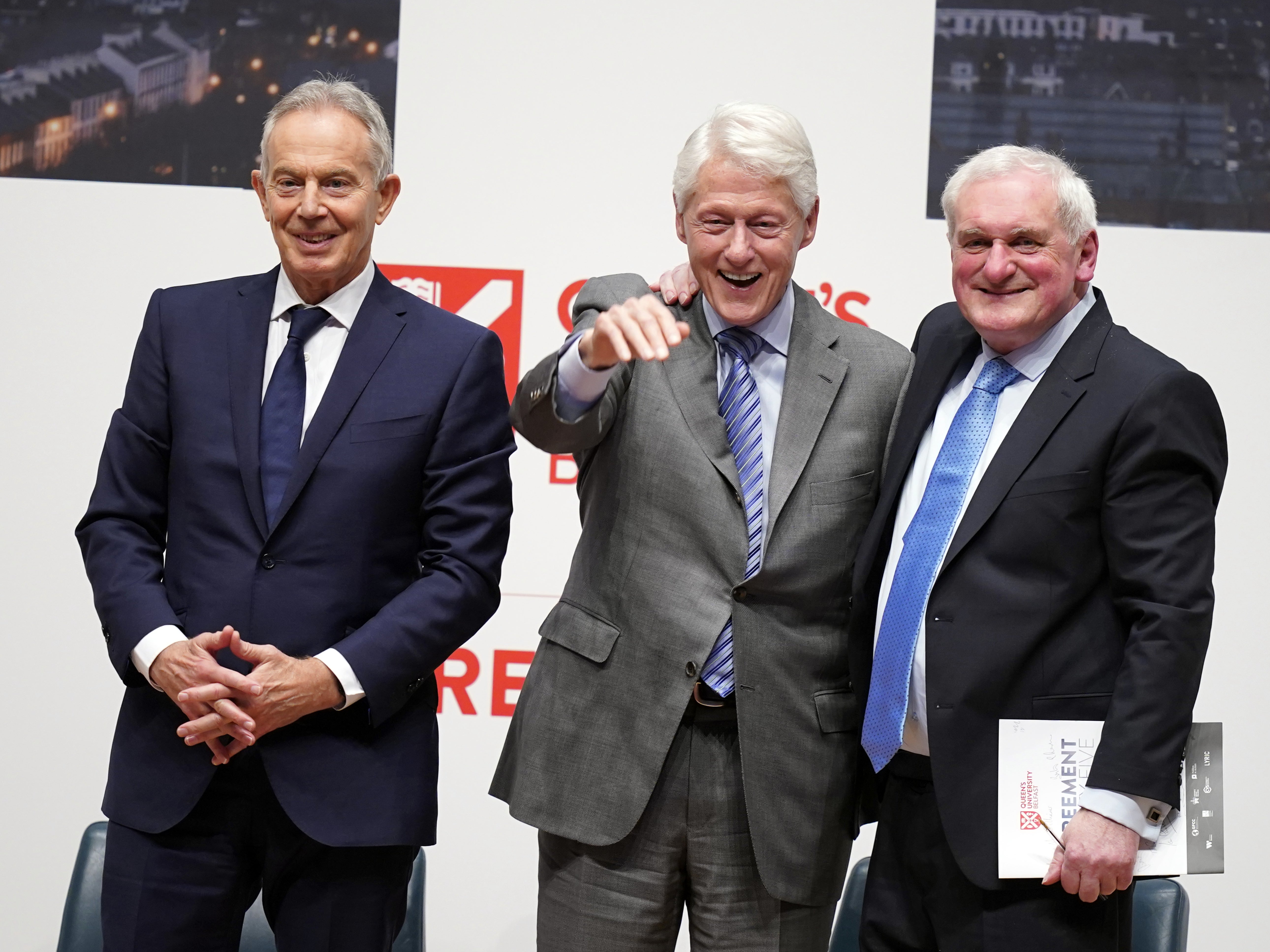 Sir Tony Blair, former US president Bill Clinton and former taoiseach Bertie Ahern