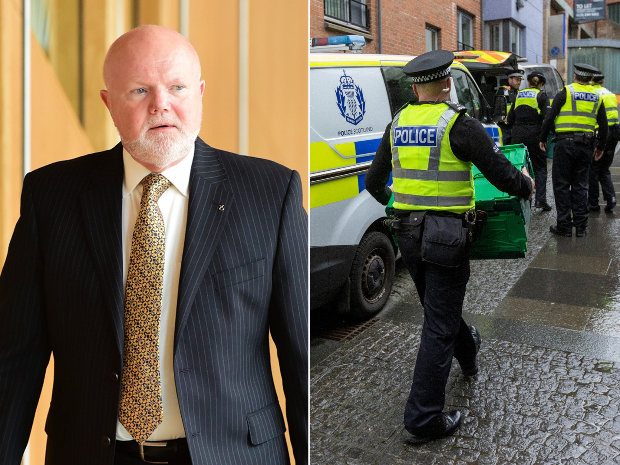 Colin Beattie and officers raiding SNP headquarters earlier this month