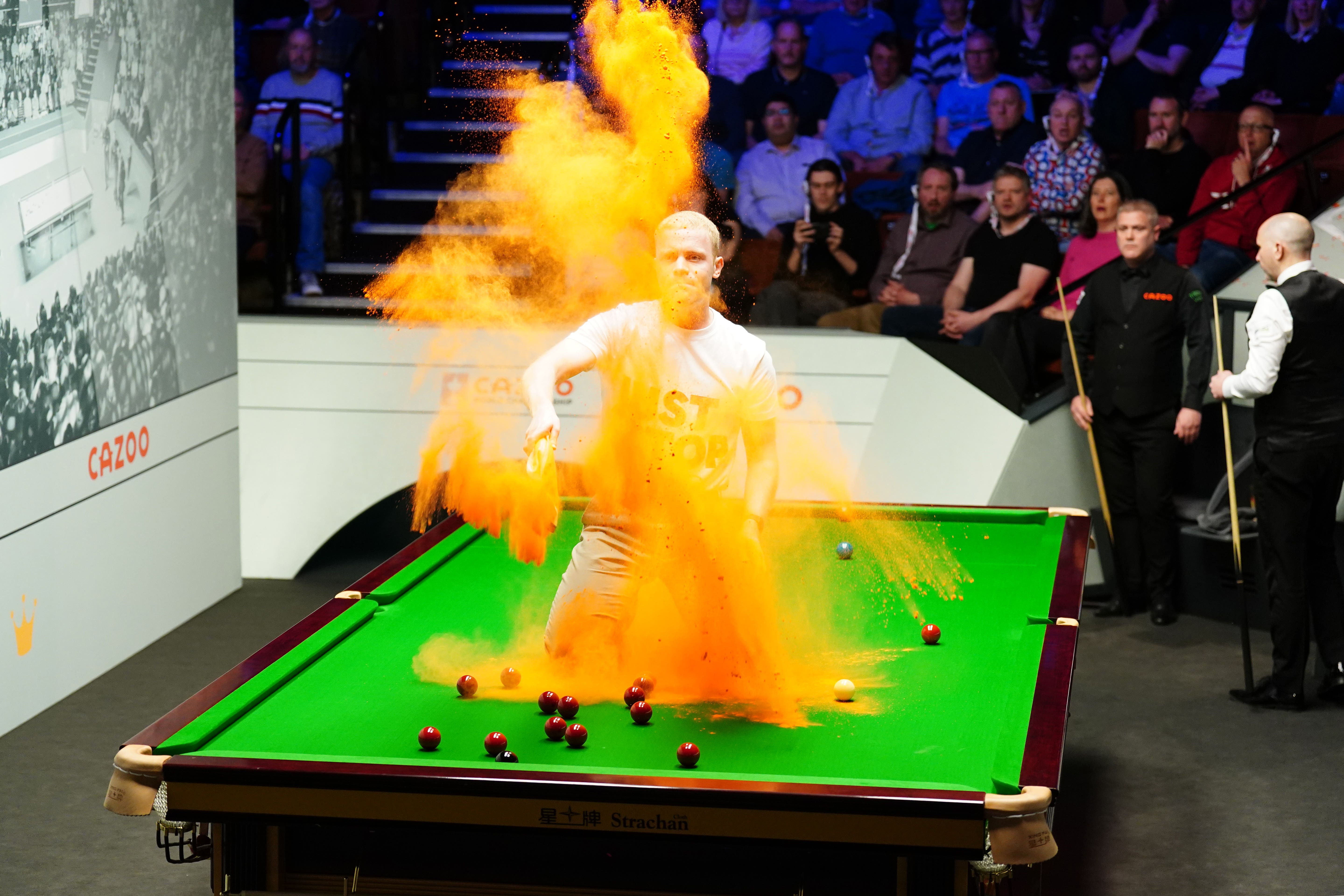 The threat comes after a Just Stop Oil protester disrupted the World Championship match between Robert Milkins against Joe Perry at the Crucible