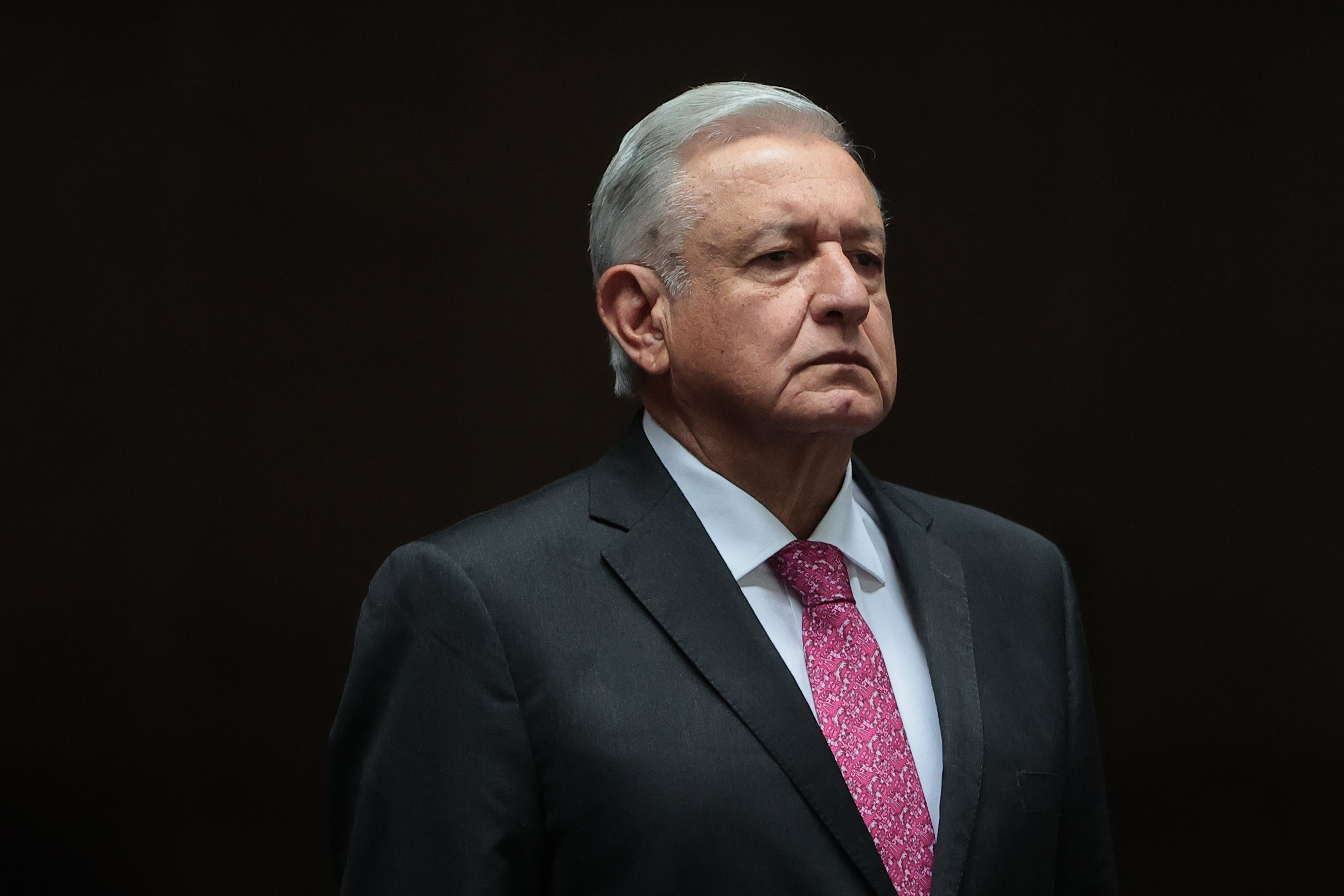 President Andrés Manuel López Obrador at a ceremony to commemorate the third year of his presidency at the Palacio Nacional in July 2021 in Mexico City