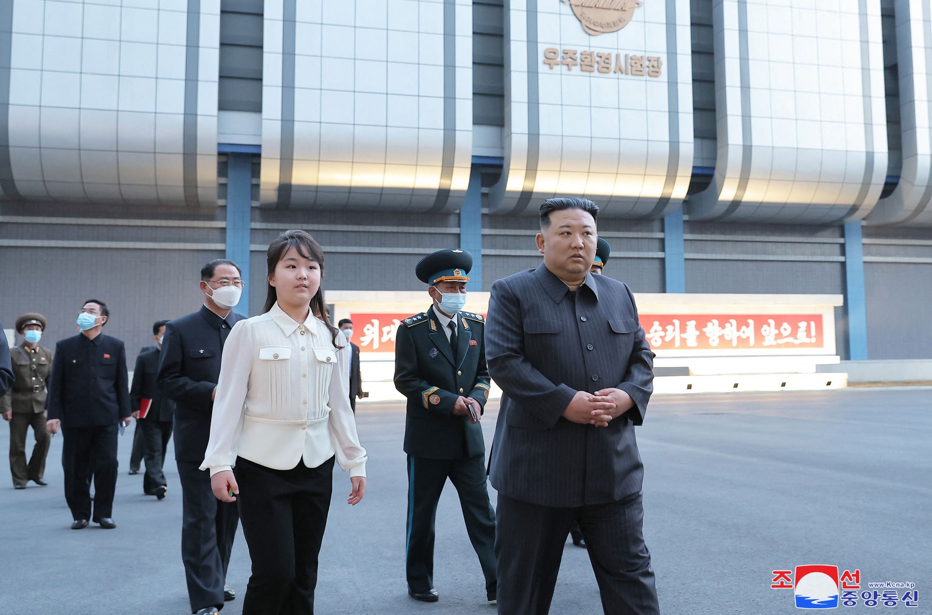 Korean Central News Agency (KCNA) shows North Korean leader Kim Jong-un and his daughter