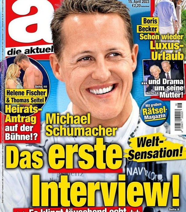 The front cover of the April 15 edition of German magazine Die Aktuelle, with a photo of Michael Schumacher with the headline ‘exclusive interview’