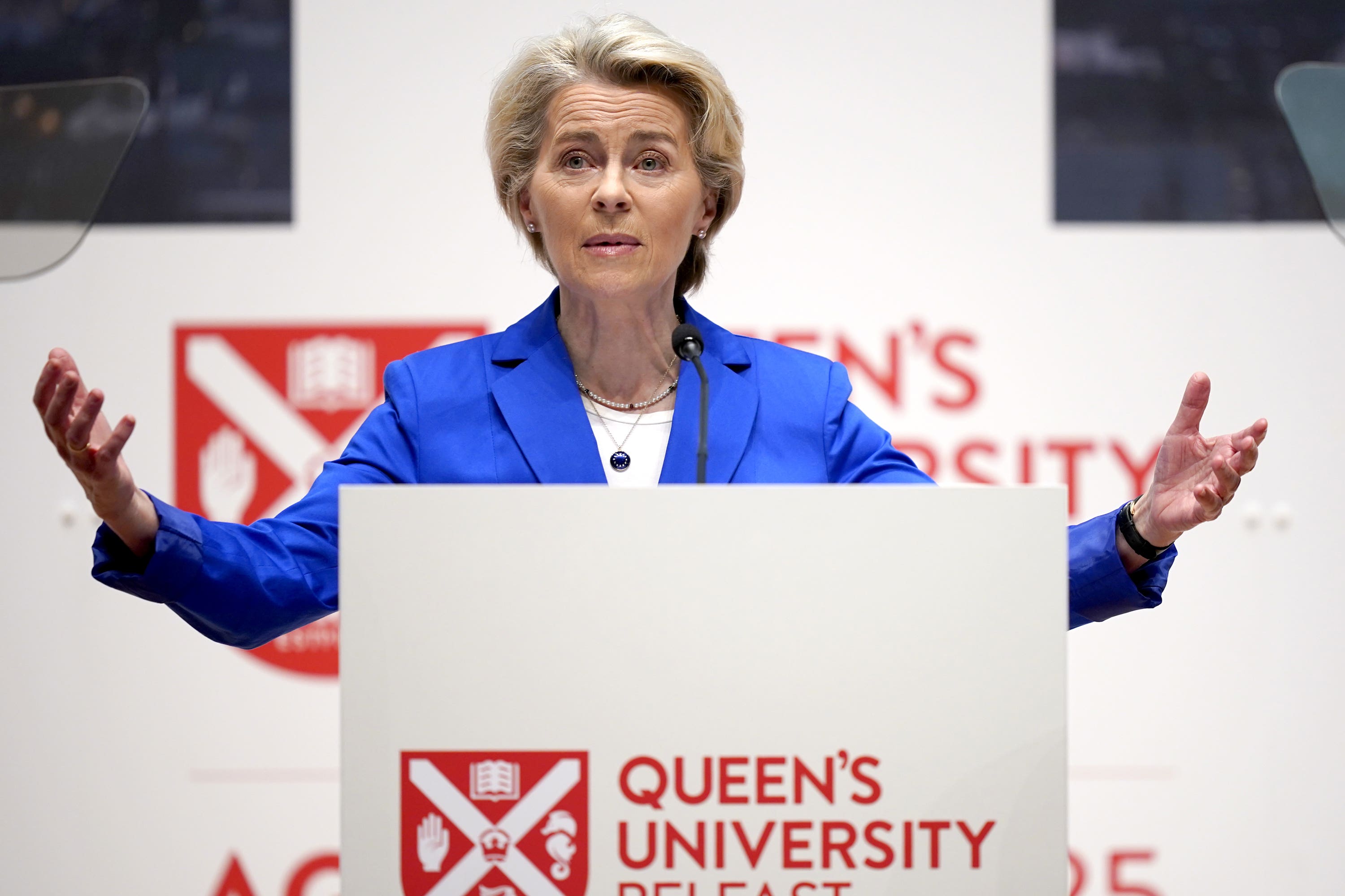 President of the European Commission Ursula von der Leyen, speaks during the international conference to mark the 25th anniversary of the Belfast/Good Friday Agreement (Niall Carson/PA)