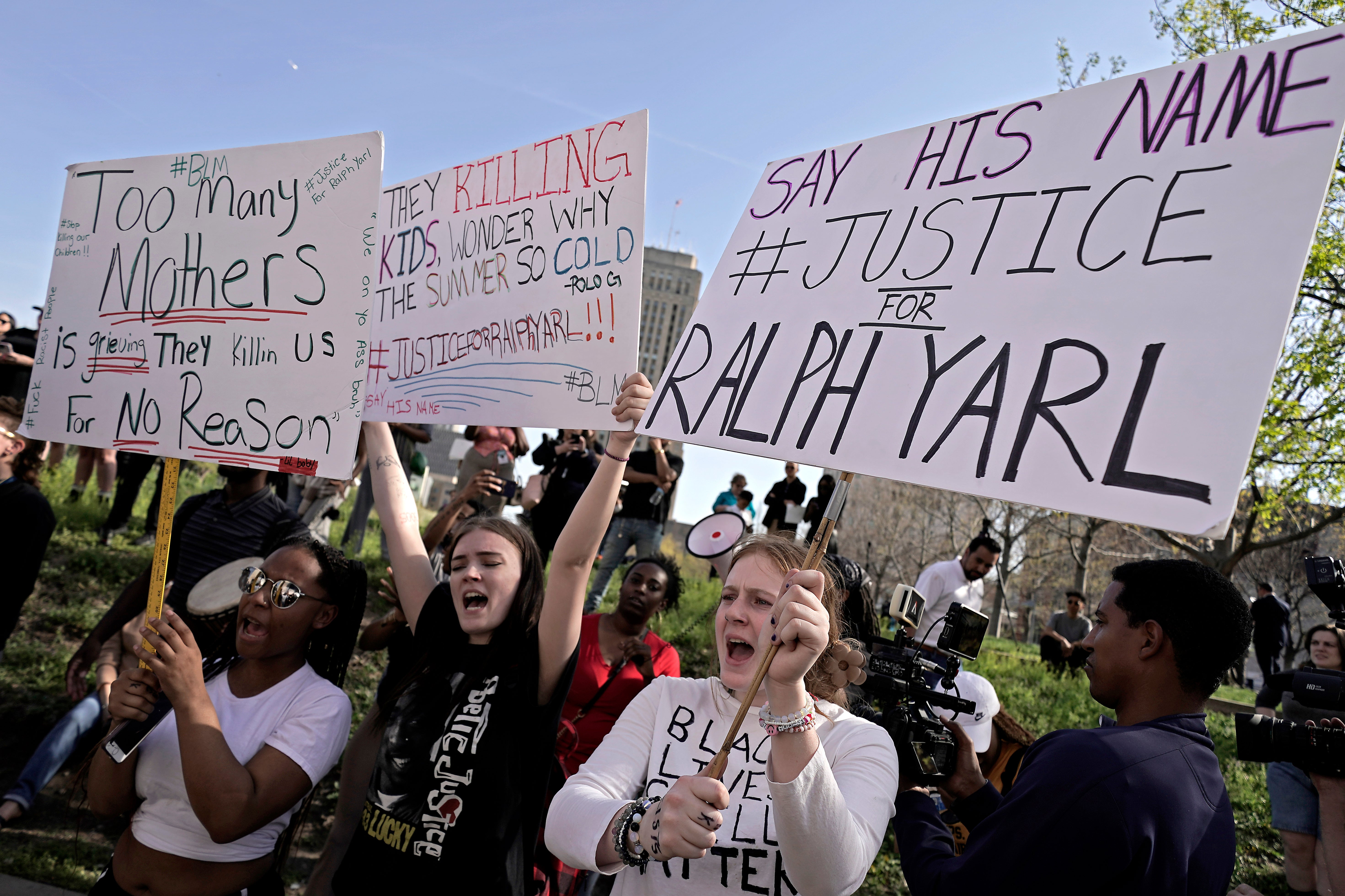 Protesters in support of Ralph Yarl on Tuesday 18 April