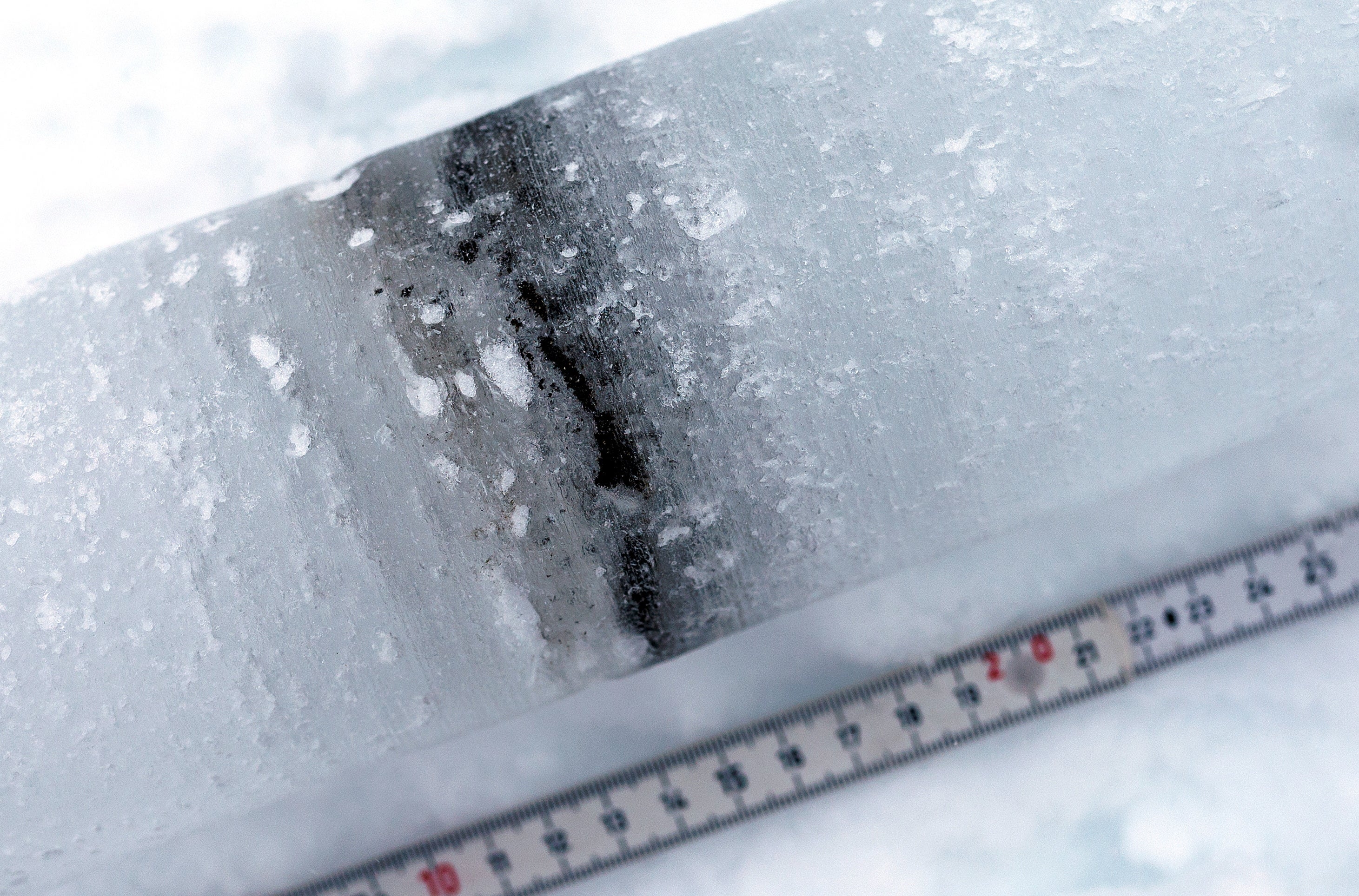 An ice core from the Broggerbreen glacier, extracted by CNR (Italian National Research Council) scientists