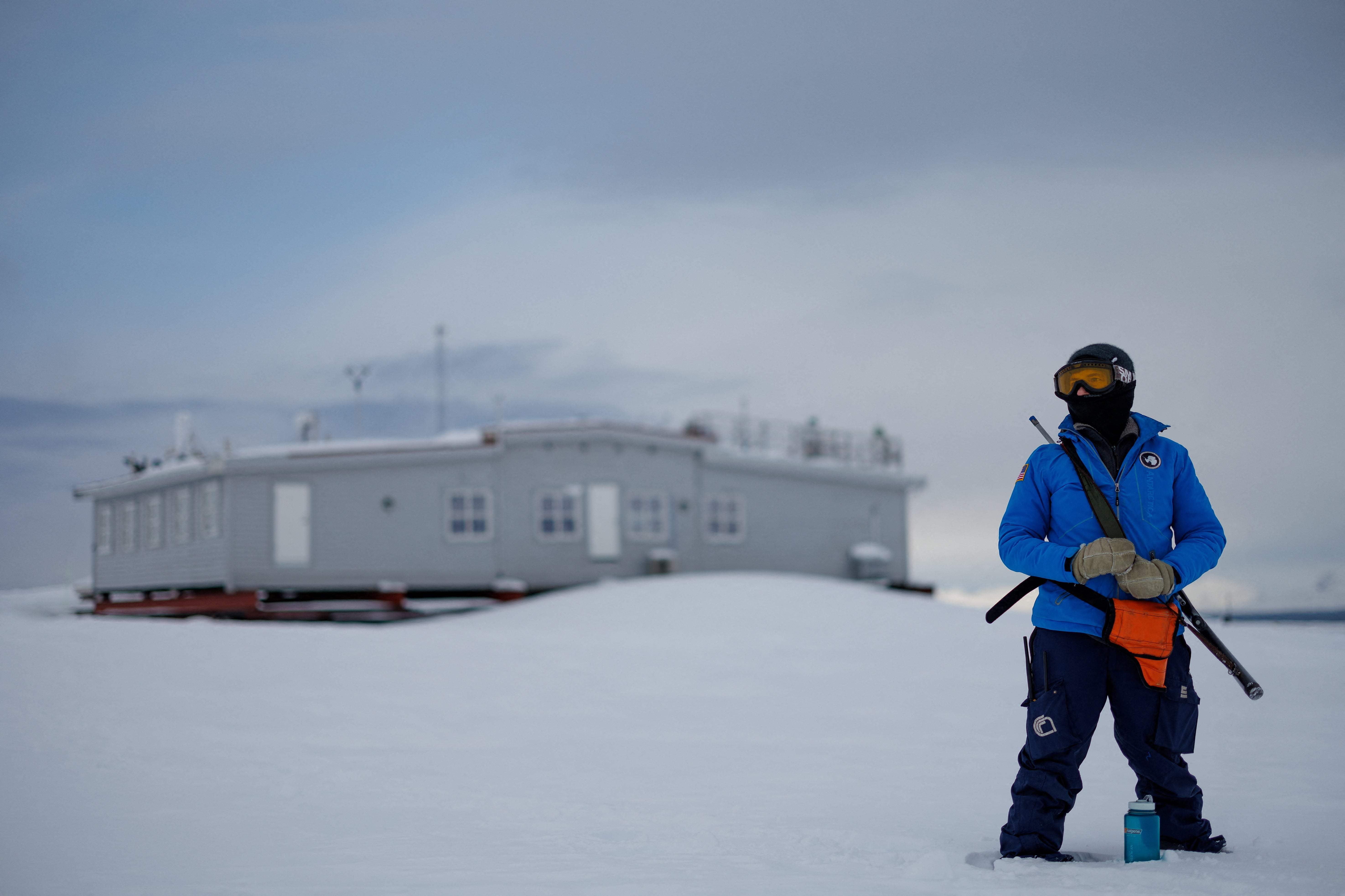 CNR station leader Ombretta Dell'Aqua stands lookout for polar bears