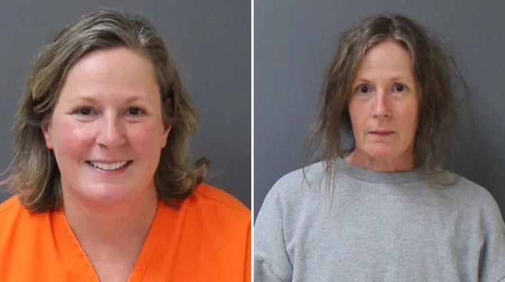 Kim Potter’s booking photo after conviction (left) and ahead of release (right)