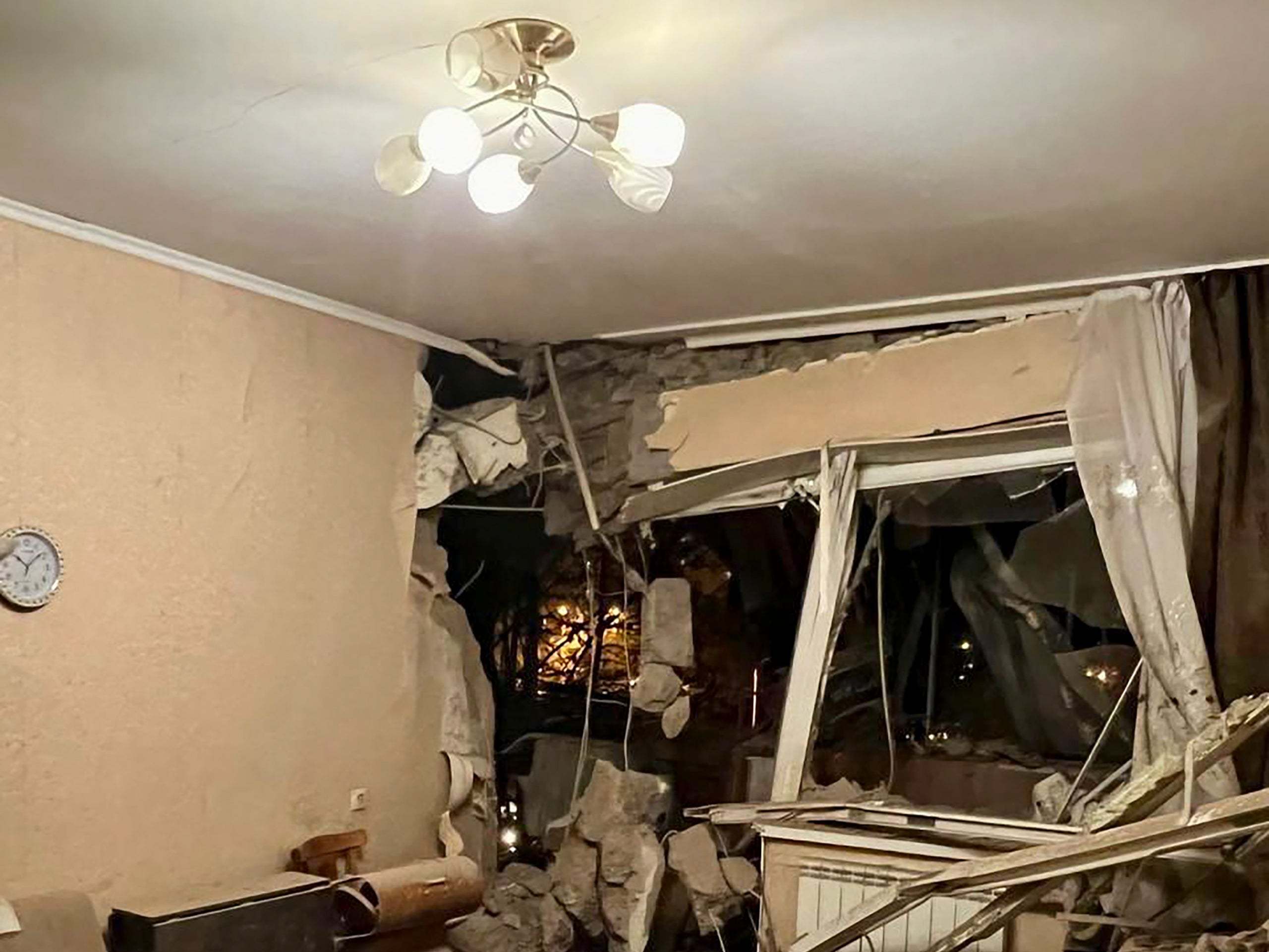 A destroyed apartment in Belgorod, Russia which was hit by a missile from its own forces