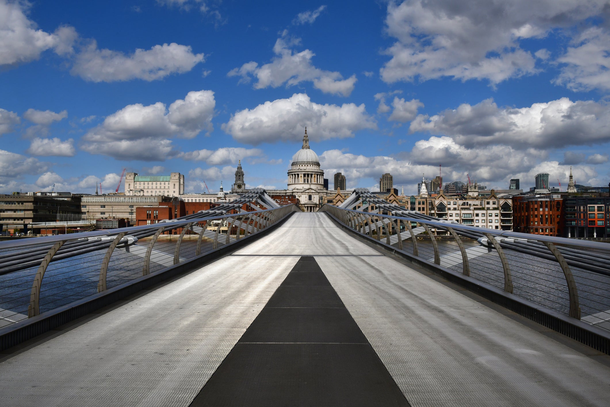 The cinematic approach to St Paul’s Cathedral is over the Millenium Bridge