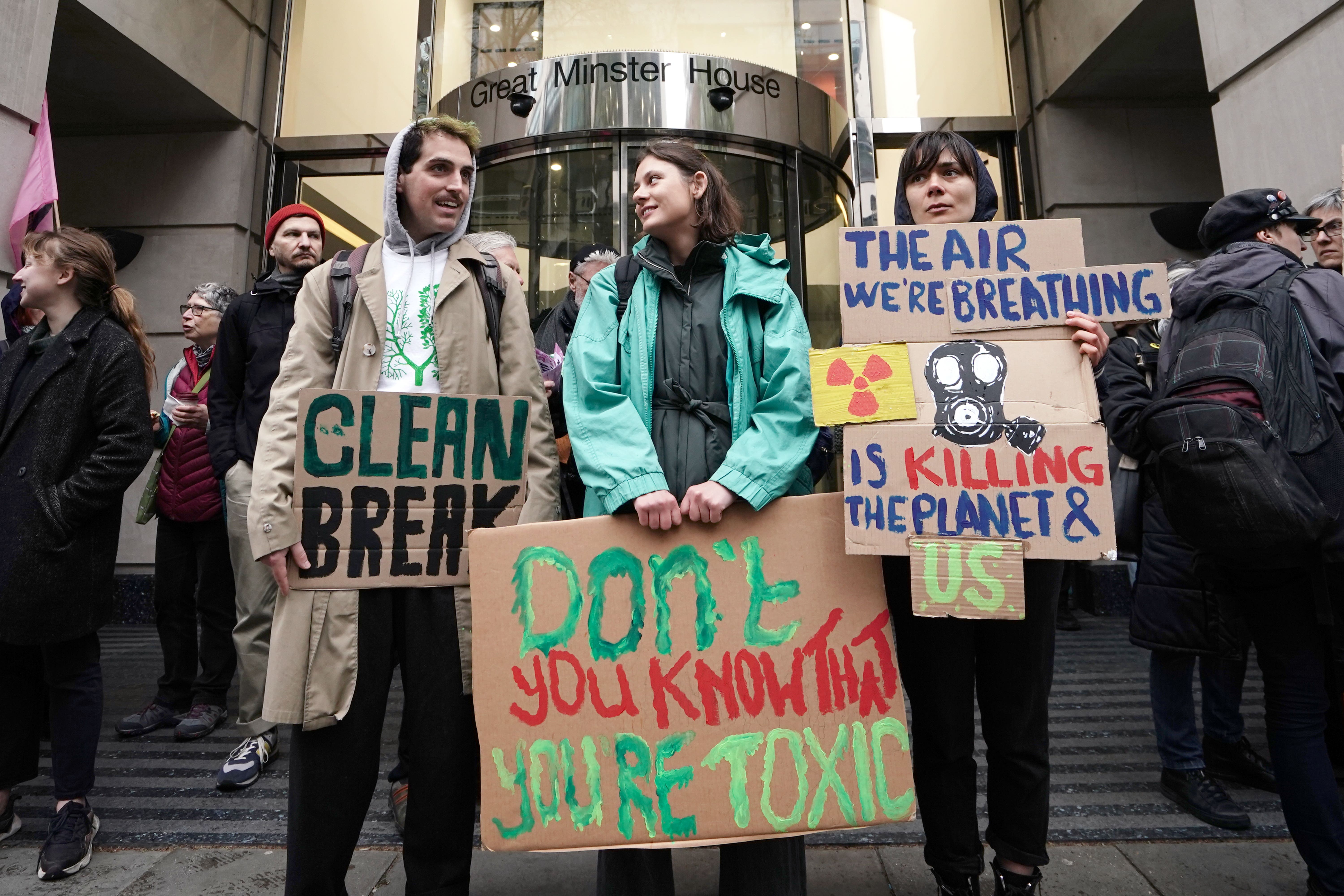 Extinction Rebellion demonstrators take part in a protest outside Department for Transport (Jordan Pettitt/PA)