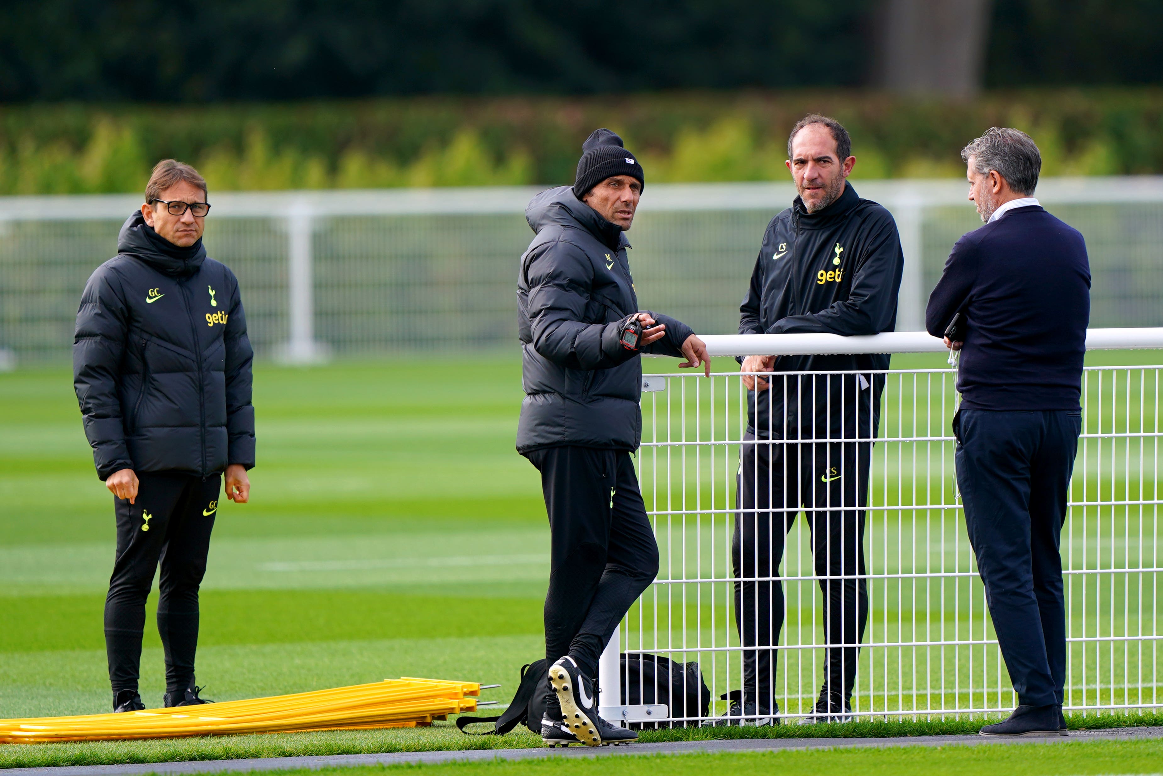 Cristian Stellini with Fabio Paratici at Tottenham’s training ground (Joe Giddens/PA)