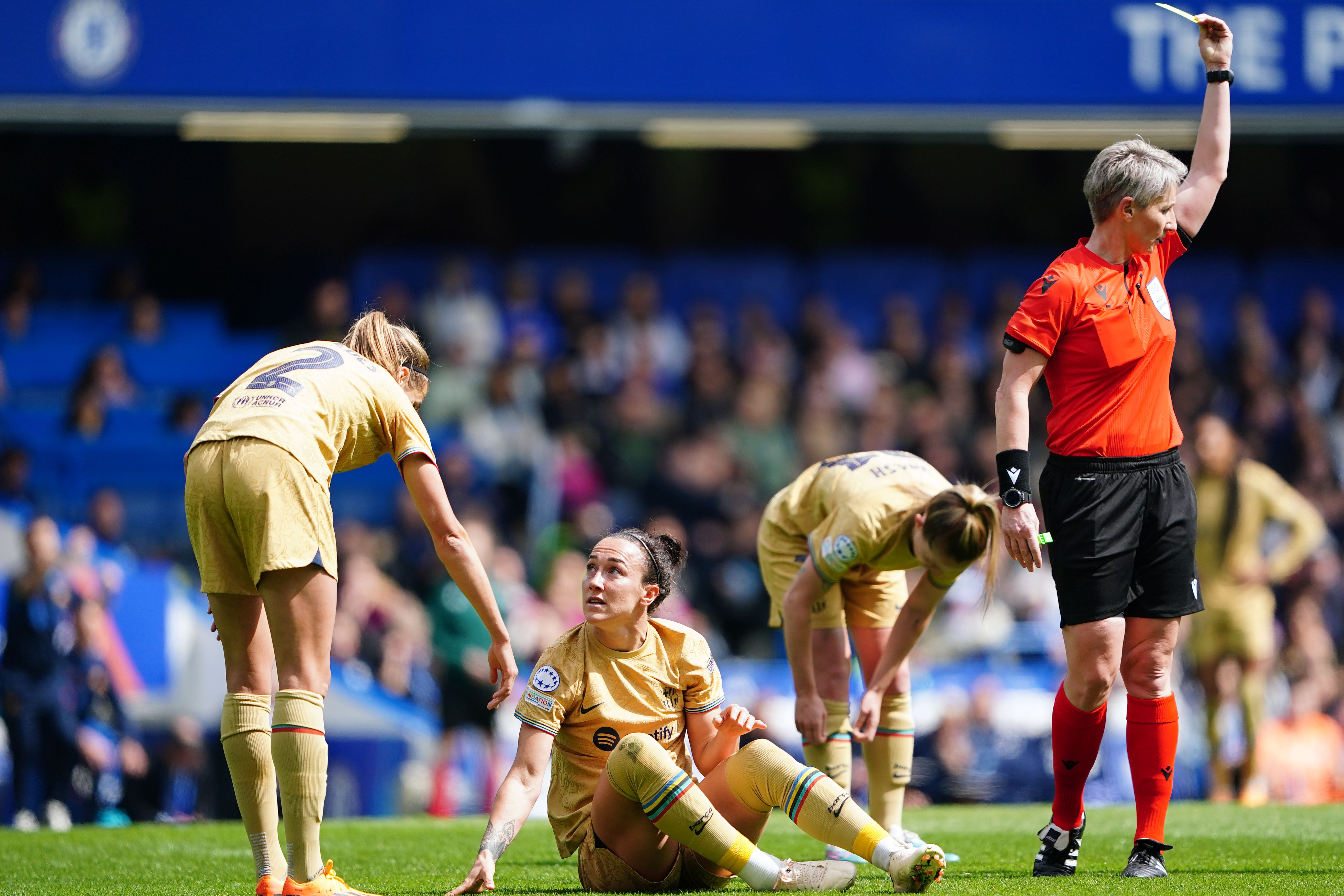 Lucy Bronze limped off with a knee injury during Barcelona’s 1-0 win over Chelsea in the Champions League (Zac Goodwin/PA)