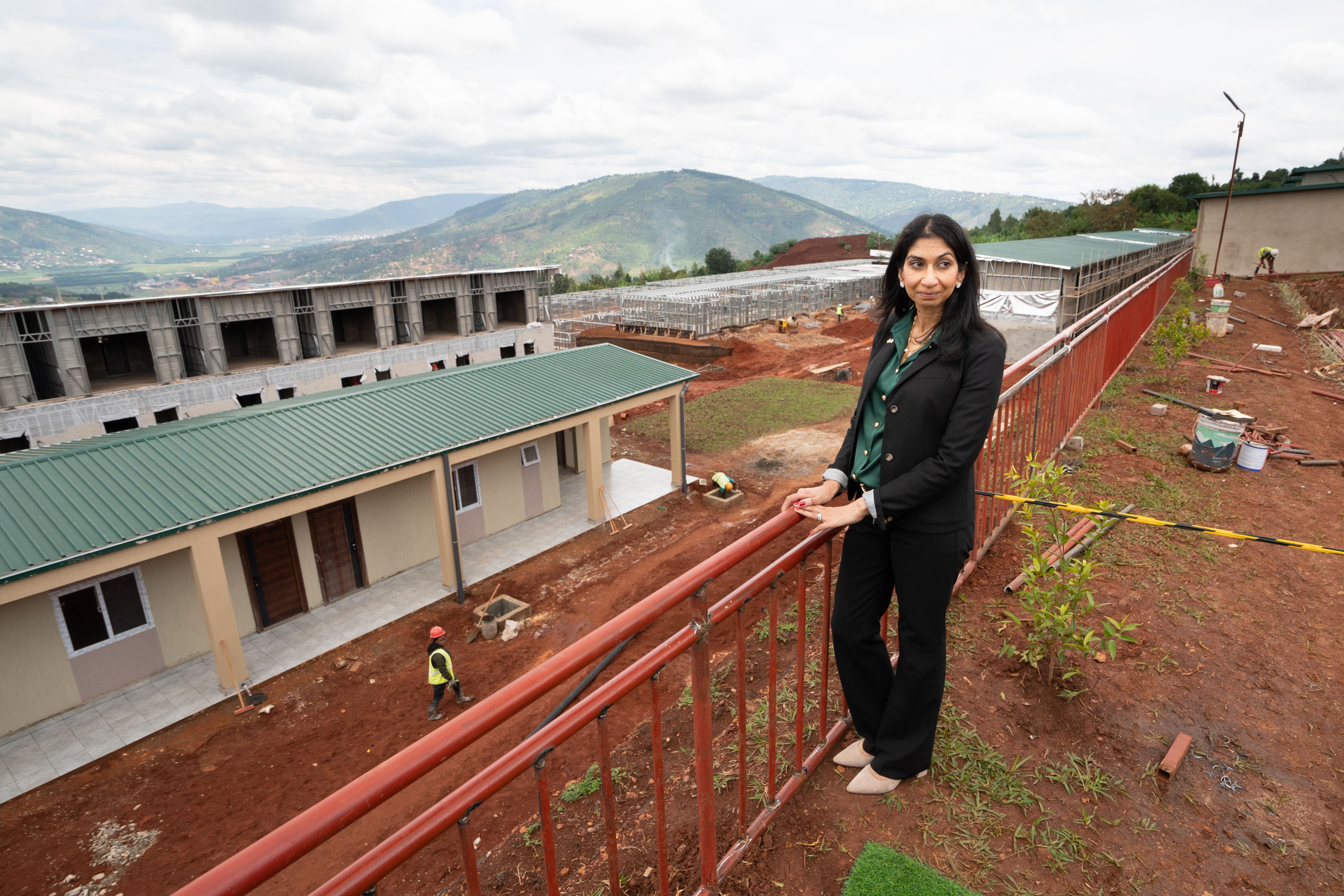 Braverman tours a building site on the outskirts of Kigali during her visit to Rwanda