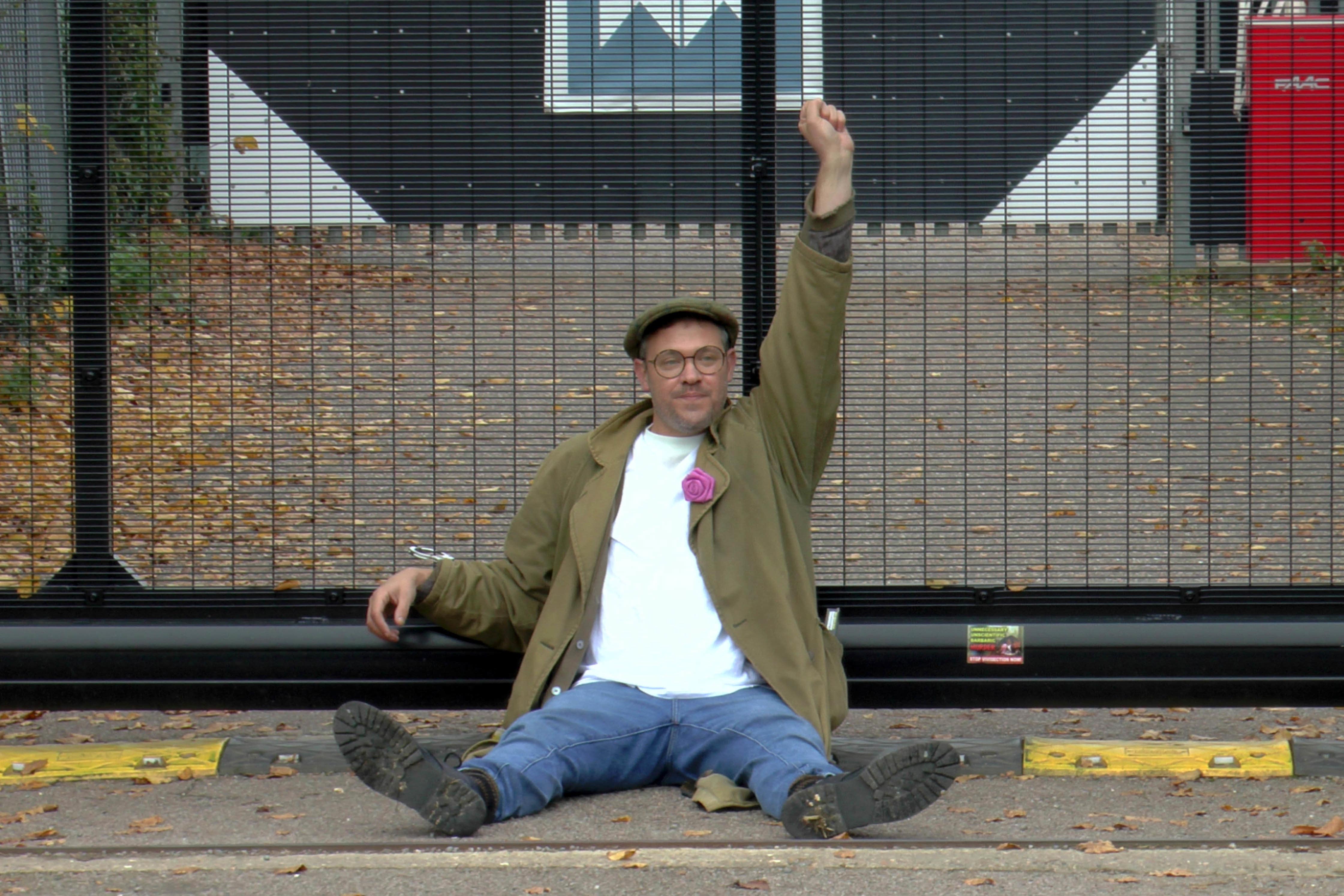 Singer Will Young during an anti-vivisection demonstration outside the MBR Acres’ research site at Wyton, Cambridgeshire (tcm:digital/PA)