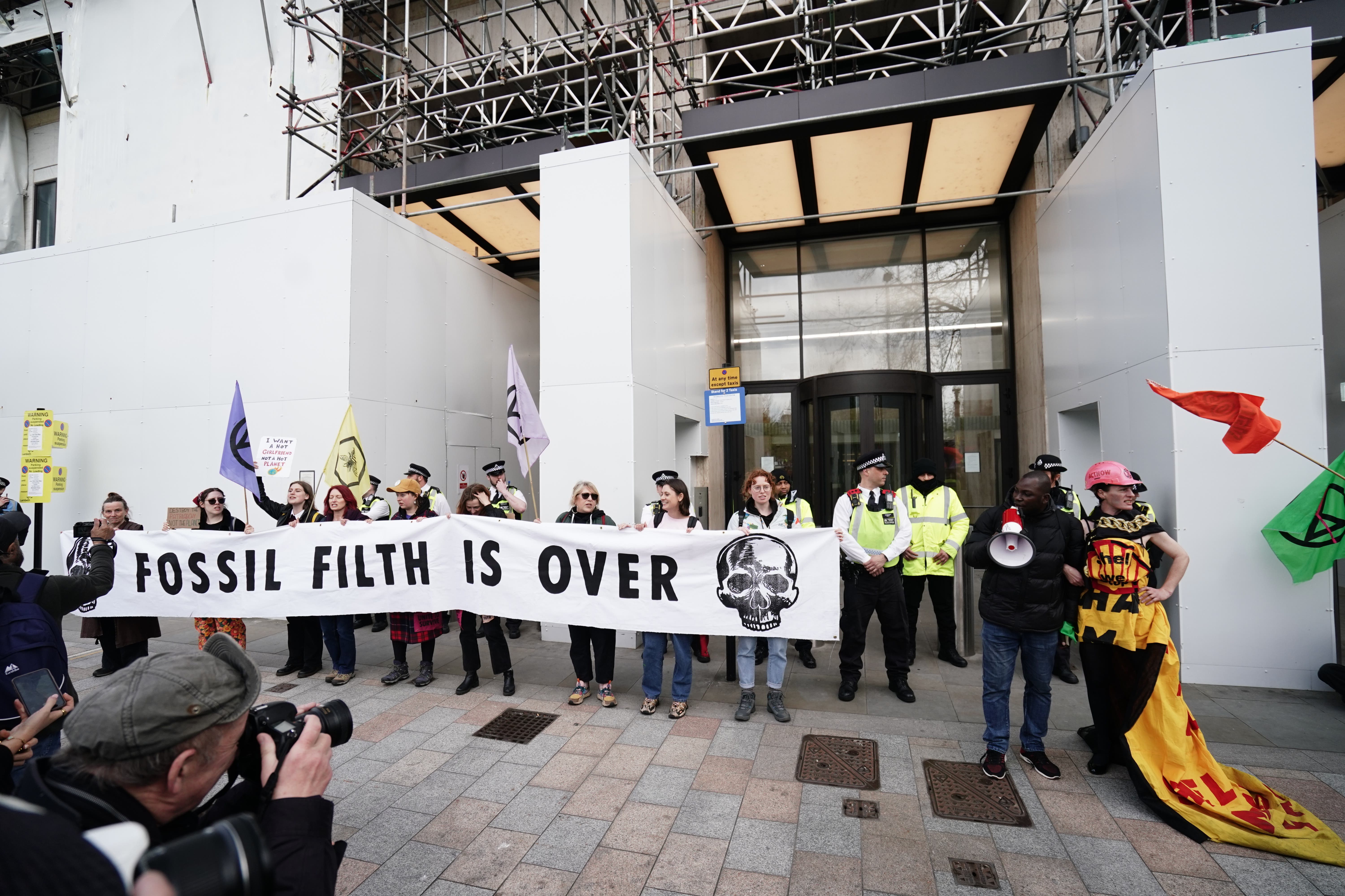 XR demonstrators outside the Shell Building in London