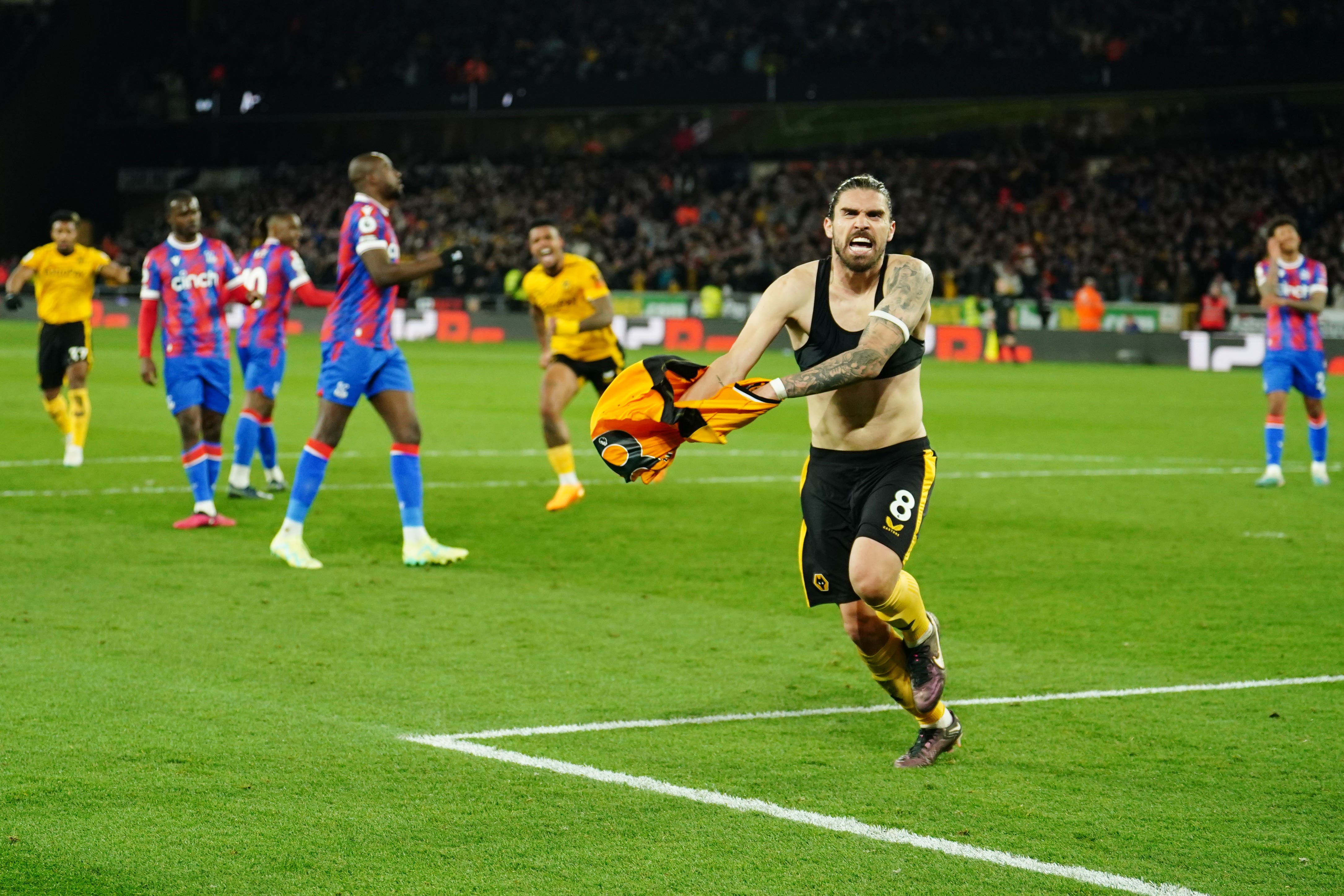 Ruben Neves celebrates his goal in Wolves’ win over Crystal Palace (David Davies/PA)