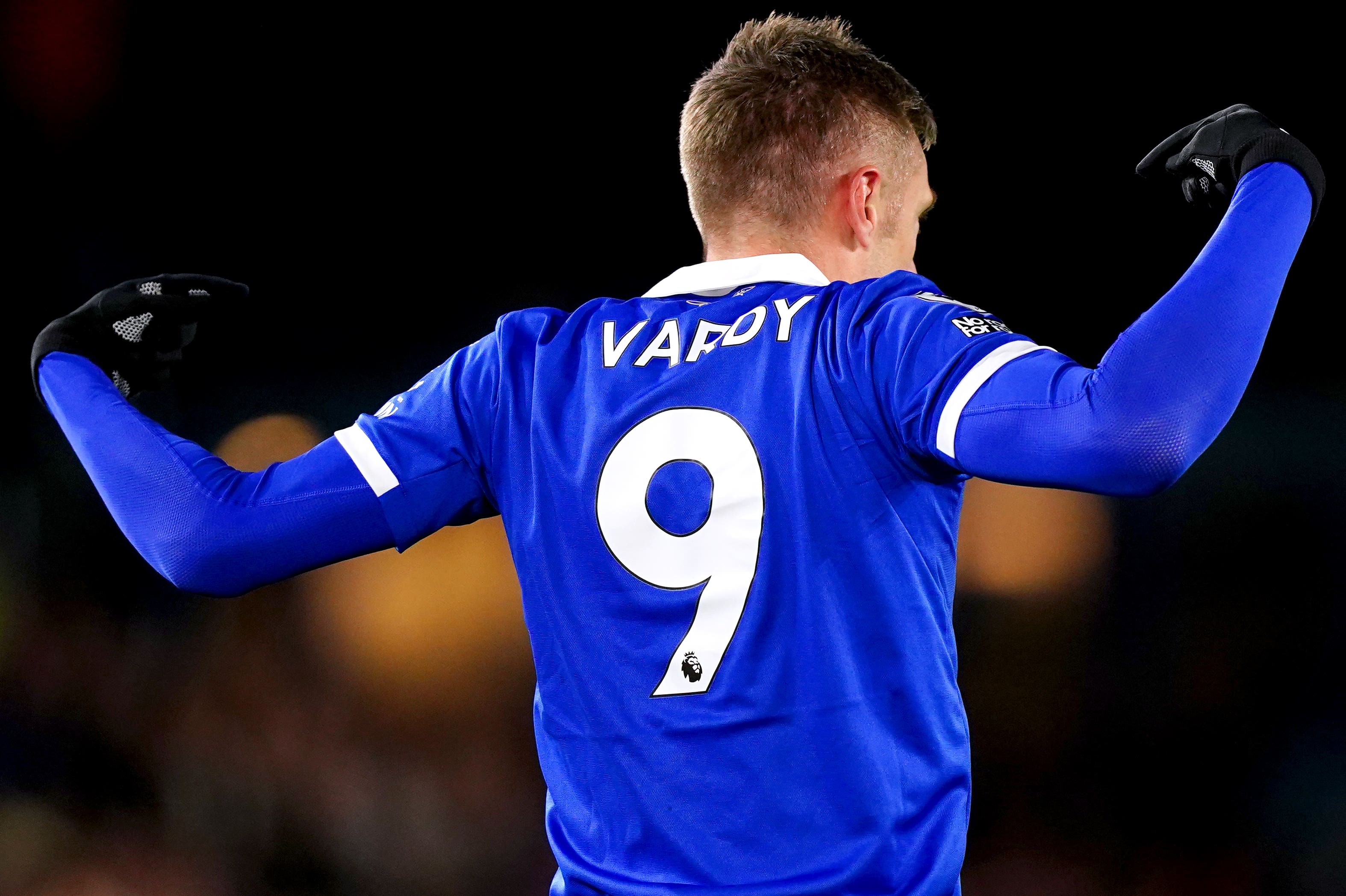 Jamie Vardy celebrates his goal against Leeds (Mike Egerton/PA)