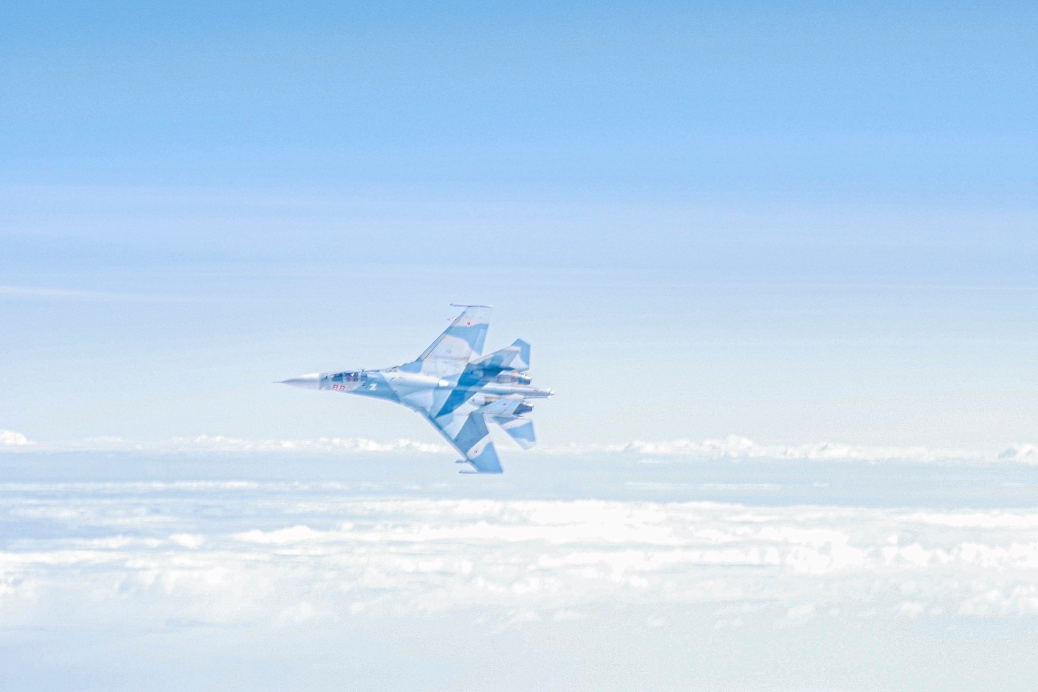 A Russian Sukhoi Su-27 aircraft is pictured after being intercepted by Nato warplanes