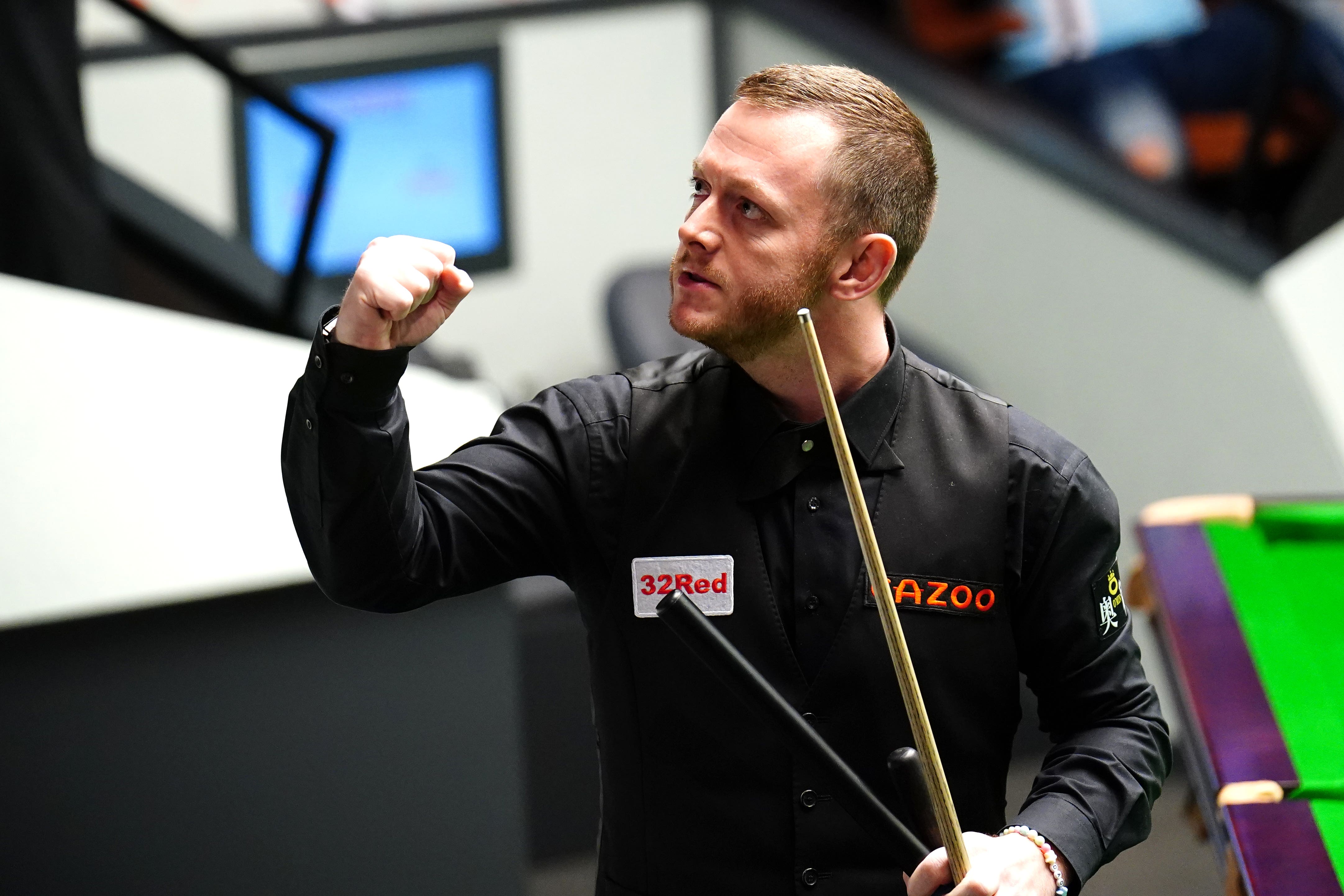 Mark Allen celebrates beat Jak Jones to reach the semi-finals of the Cazoo World Snooker Championship in Sheffield (Zac Goodwin/PA)