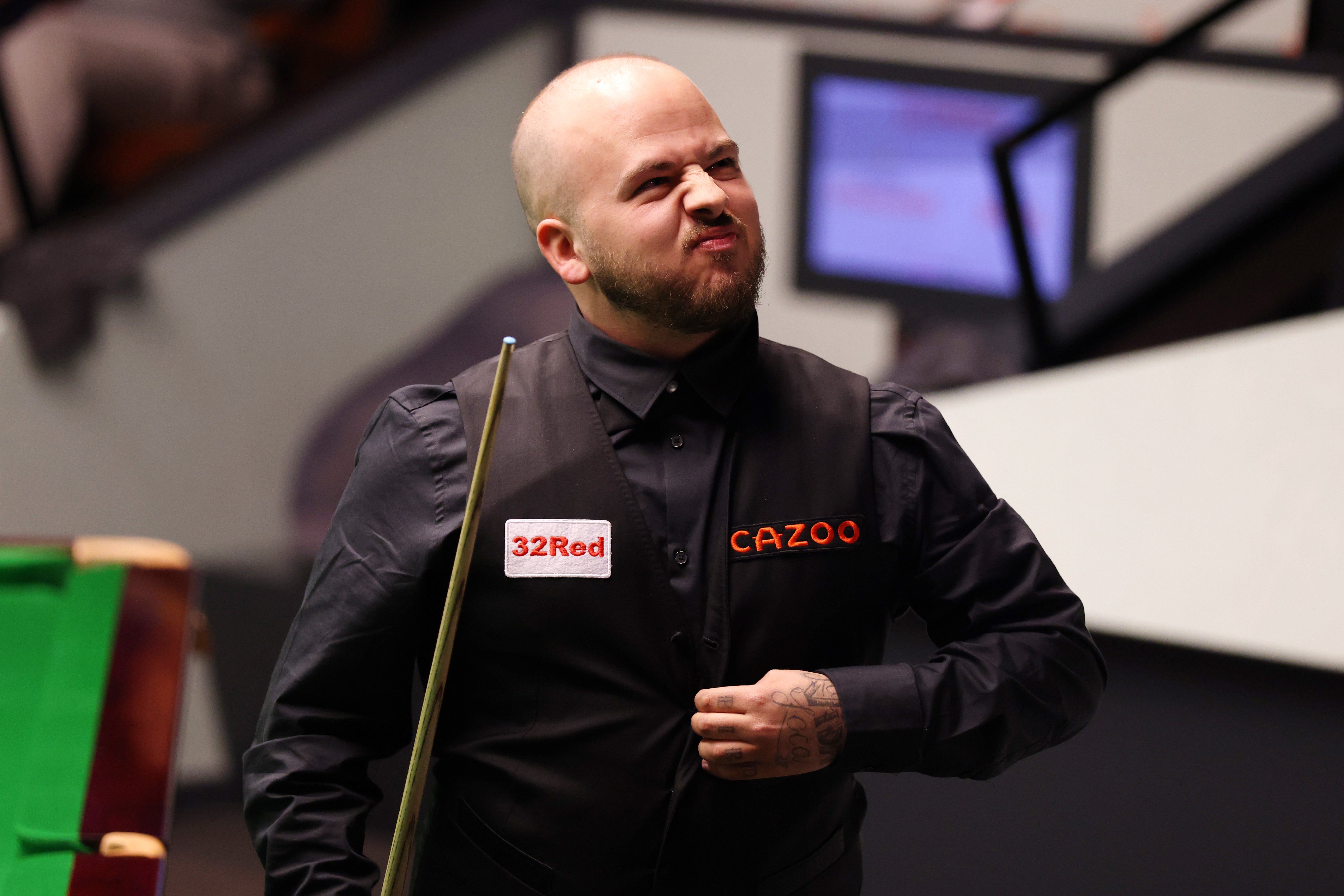 Luca Brecel celebrates after beating Ronnie O’Sullivan 13-10