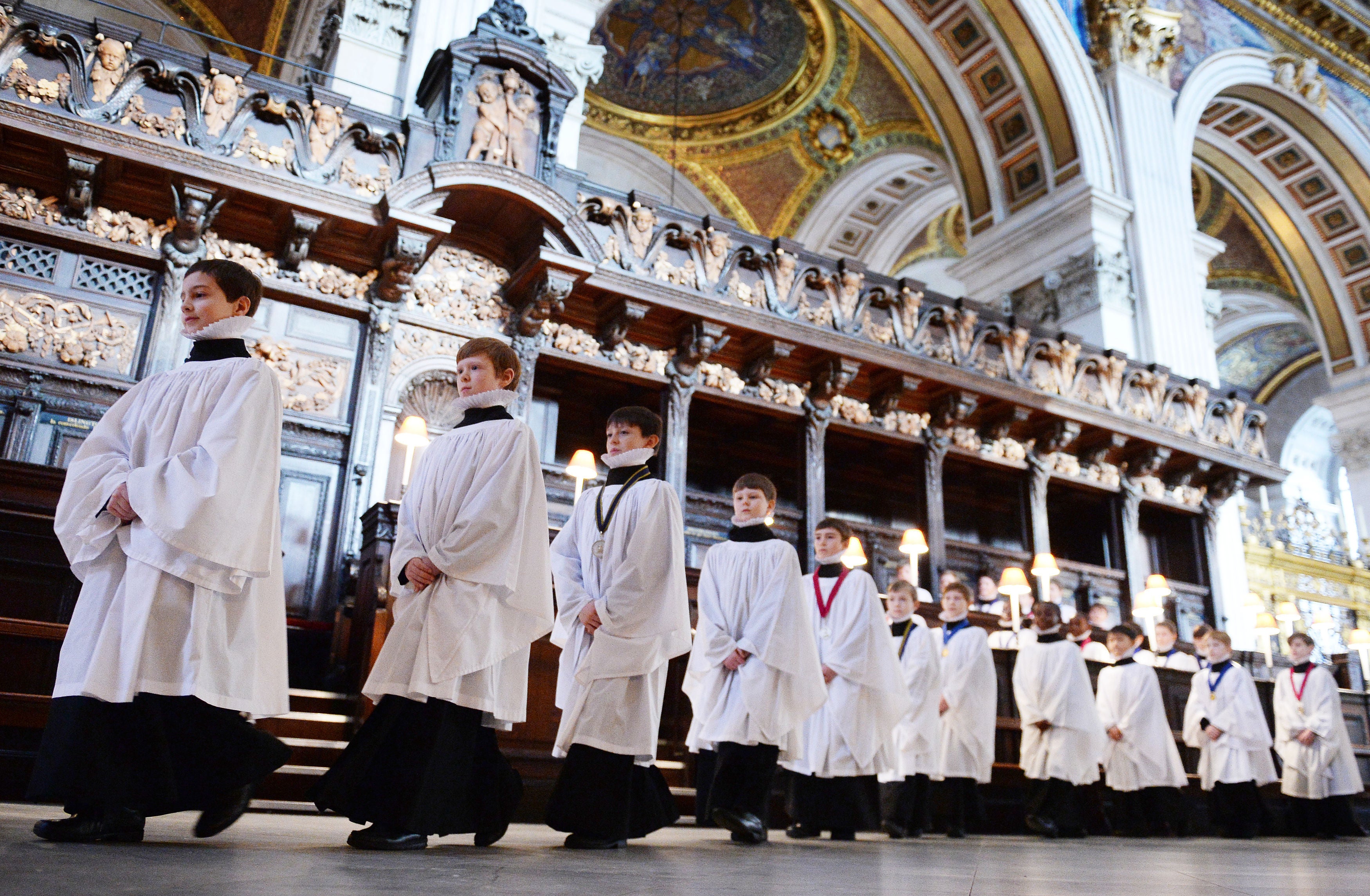 St Paul's choristers rehearsing for numerous services and concerts throughout December, at St Paul's Cathedral in London.