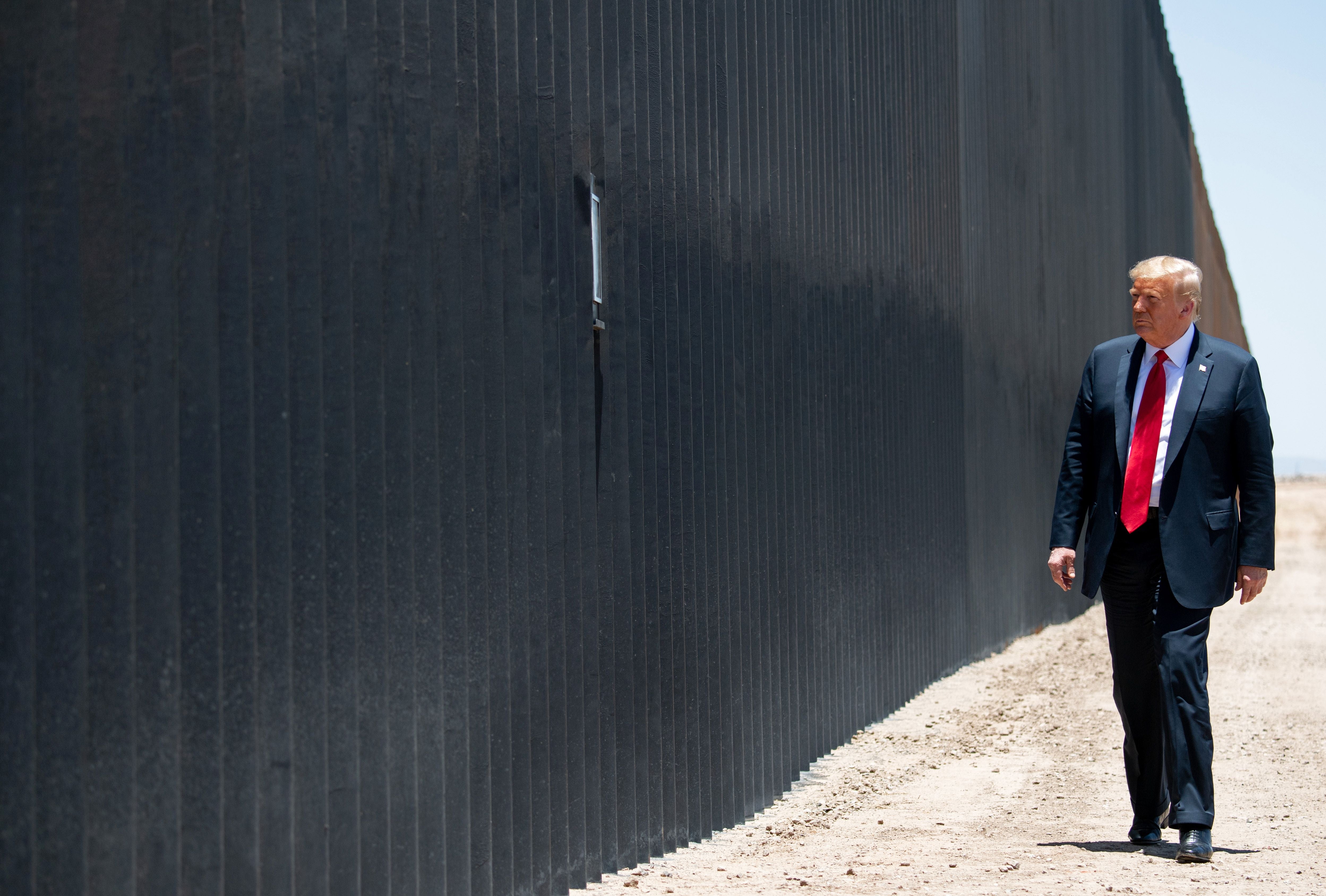 Donald Trump participates in a ceremony commemorating the 200th mile of border wall at the international border with Mexico in San Luis, Arizona, June 23, 2020.