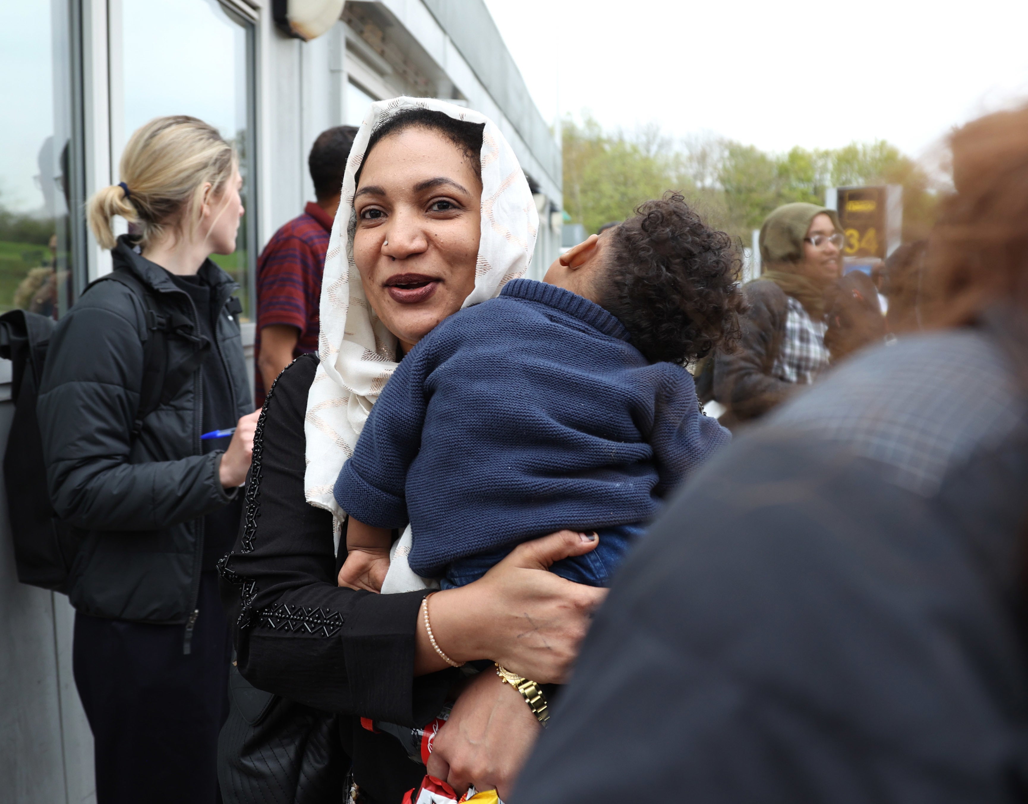 Evacuees arrive at Stansted Airport