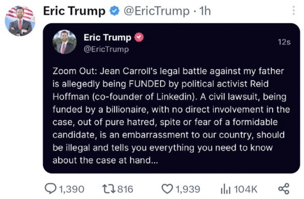 Eric Trump appears to have deleted his tweet