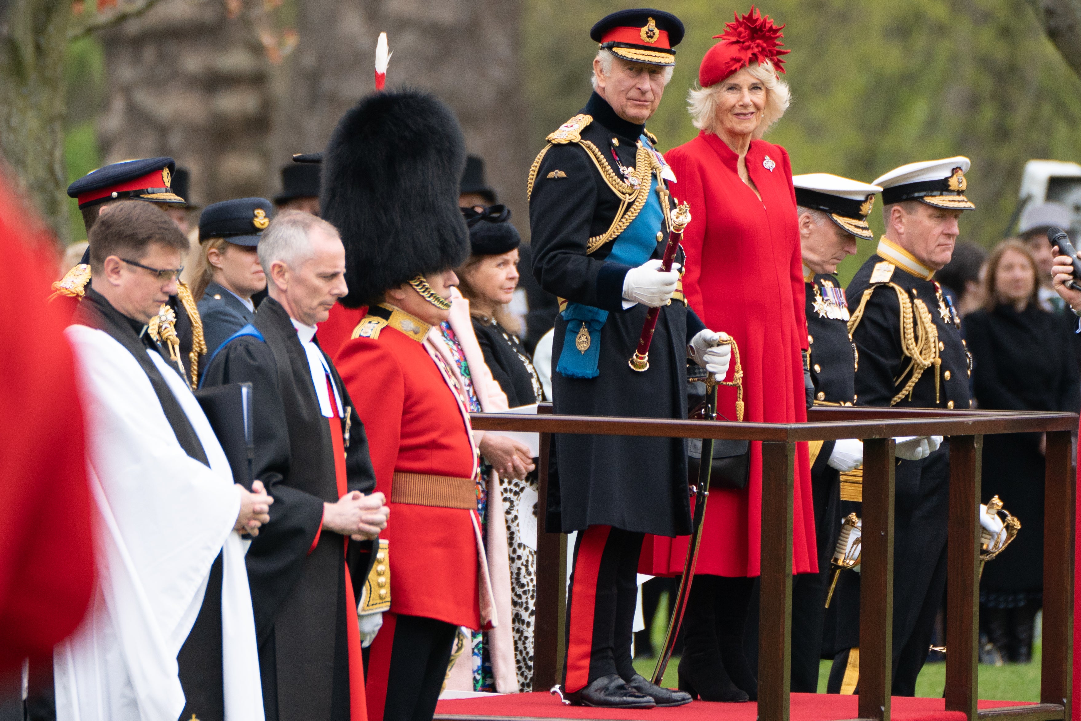 King Charles III and the Queen Consort attend a ceremony to present new Standards and Colours to the Royal Navy, the Life Guards of the Household Cavalry Mounted Regiment, The King's Company of the Grenadier Guards and The King's Colour Squadron of the Royal Air Force