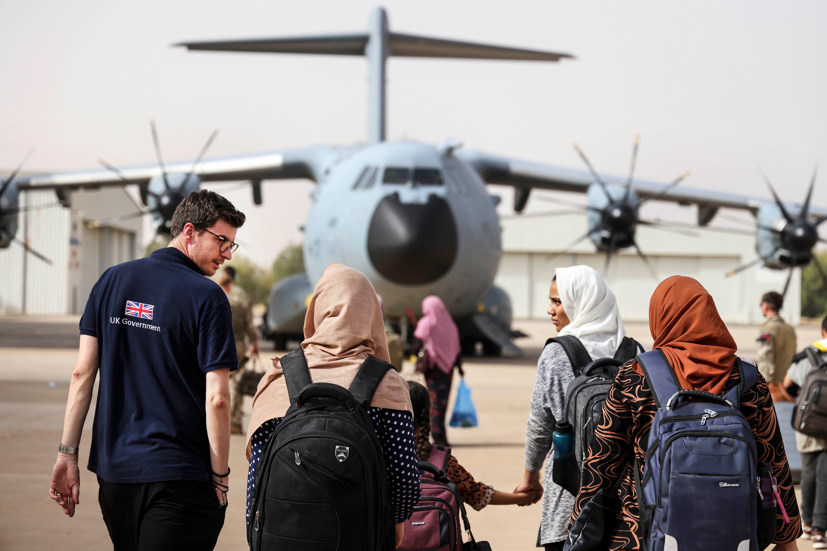 British Nationals boarding an RAF aircraft in Khartoum, Sudan