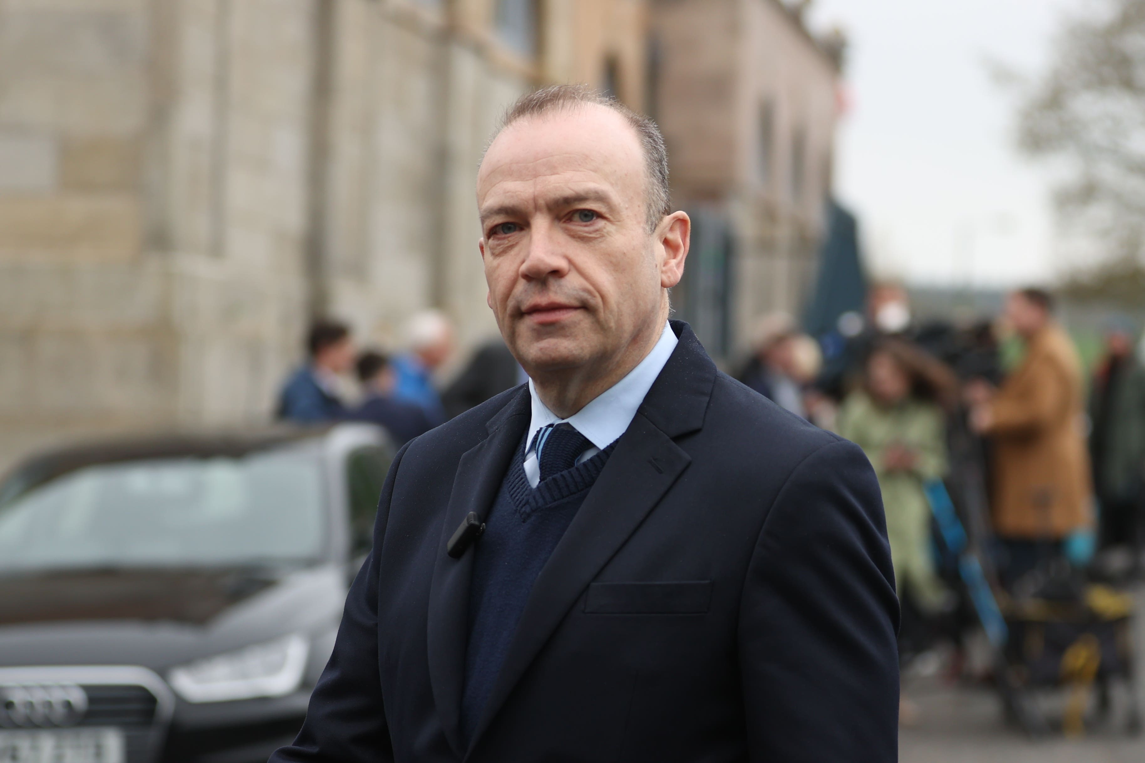 Northern Ireland Secretary Chris Heaton-Harris speaks to the media at Hillsborough Castle following his meetings with the main Stormont parties (Liam McBurney/PA)