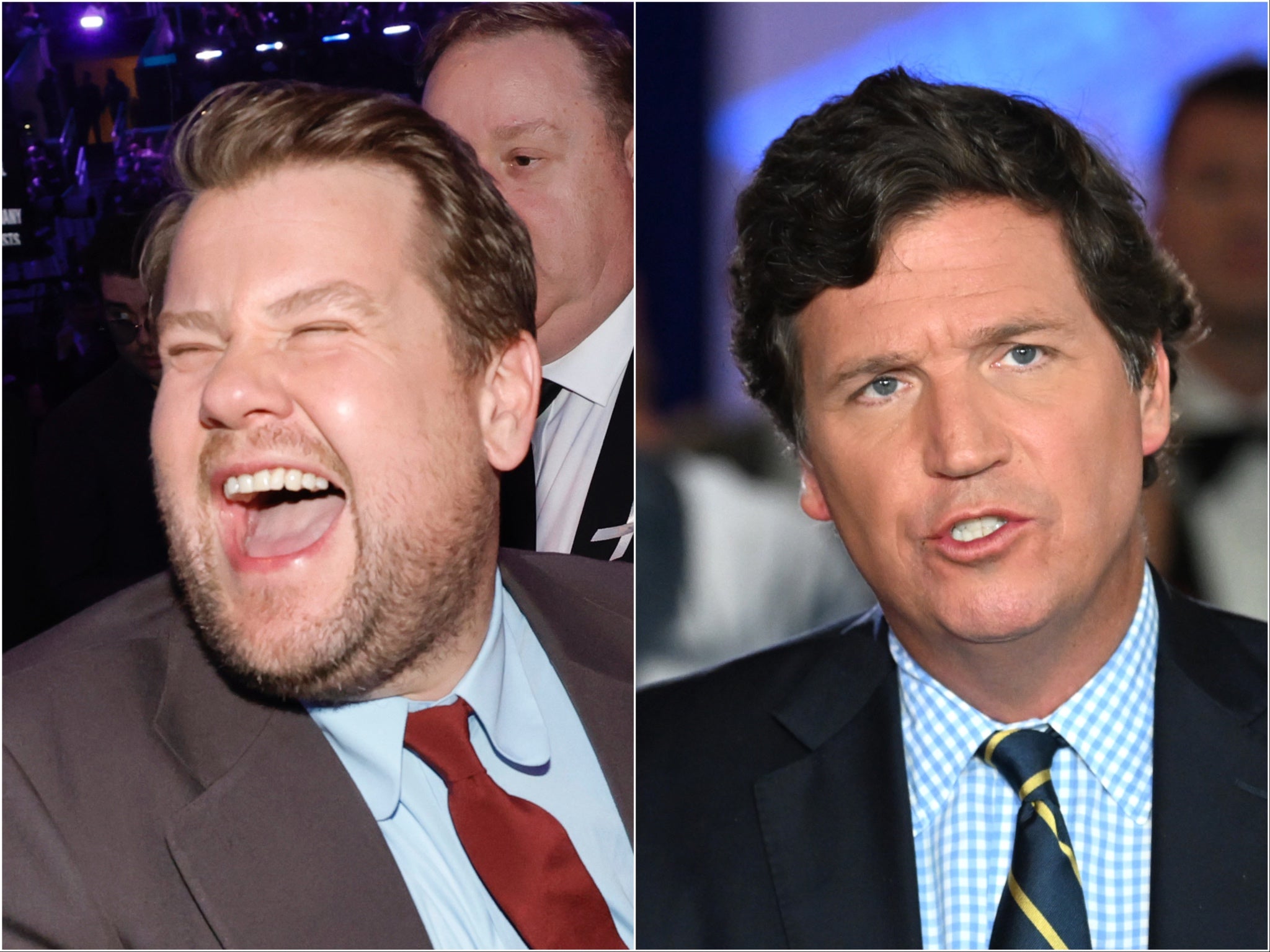 James Corden (left) and Tucker Carlson