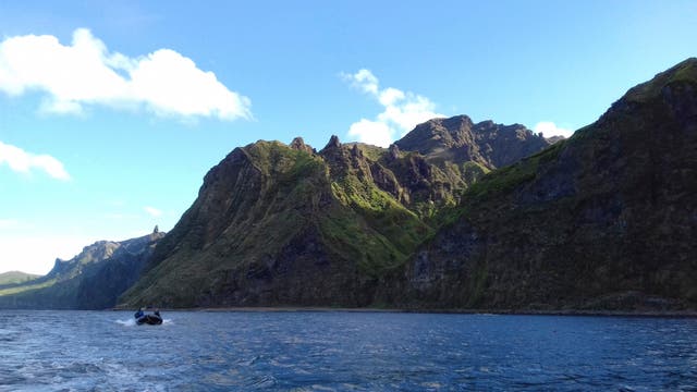 <p>Gough Island sits in the middle of the southern Atlantic Ocean 2,400 kilometres away from the African mainland</p>