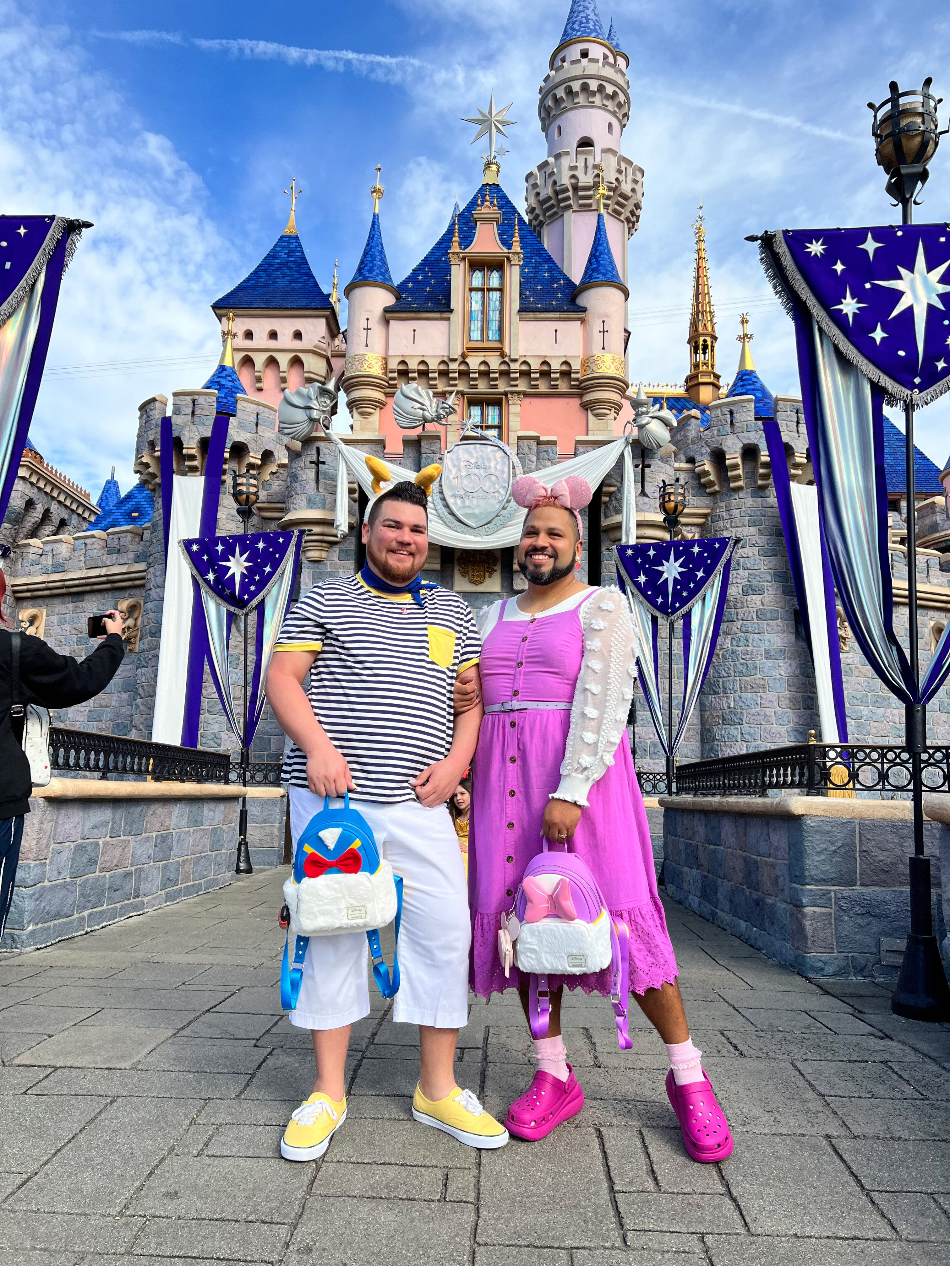 John-Pail Calvo (left) and Uriel Diaz as Donald and Daisy Duck at Disneyland in February