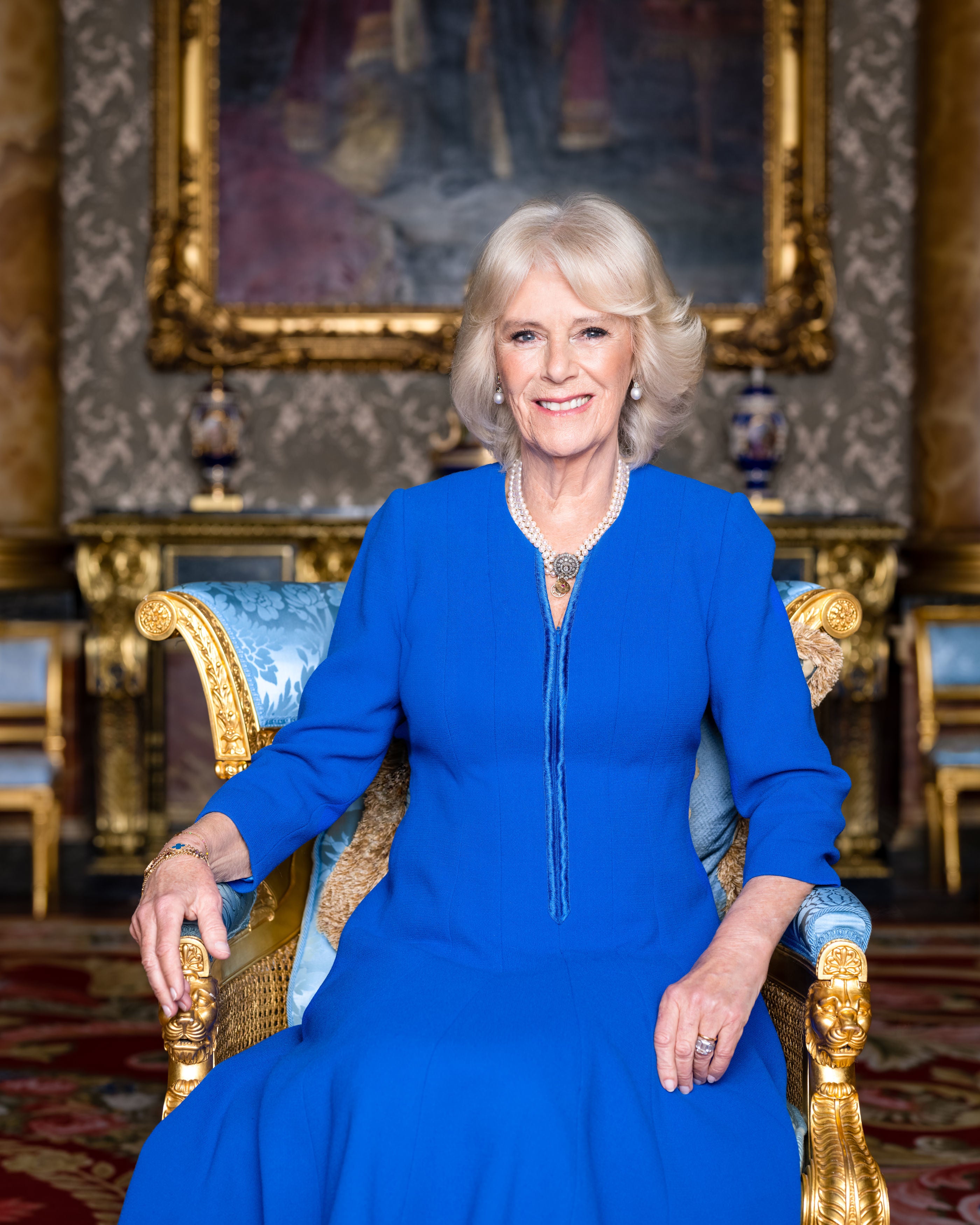 The Queen Consort in the Blue Drawing Room at Buckingham Palace