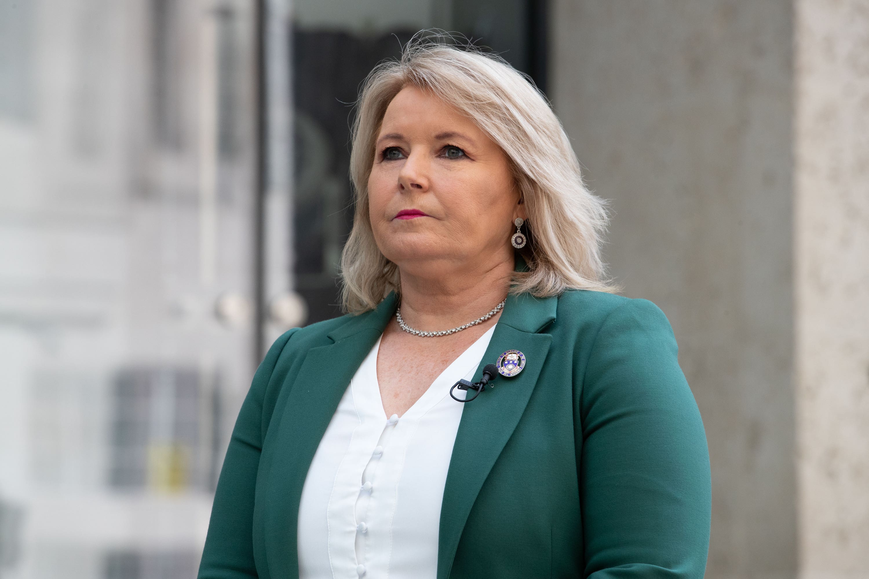 General secretary of the Royal College of Nursing Pat Cullen speaks to media outside BBC Broadcasting House in London (Lucy North/PA)